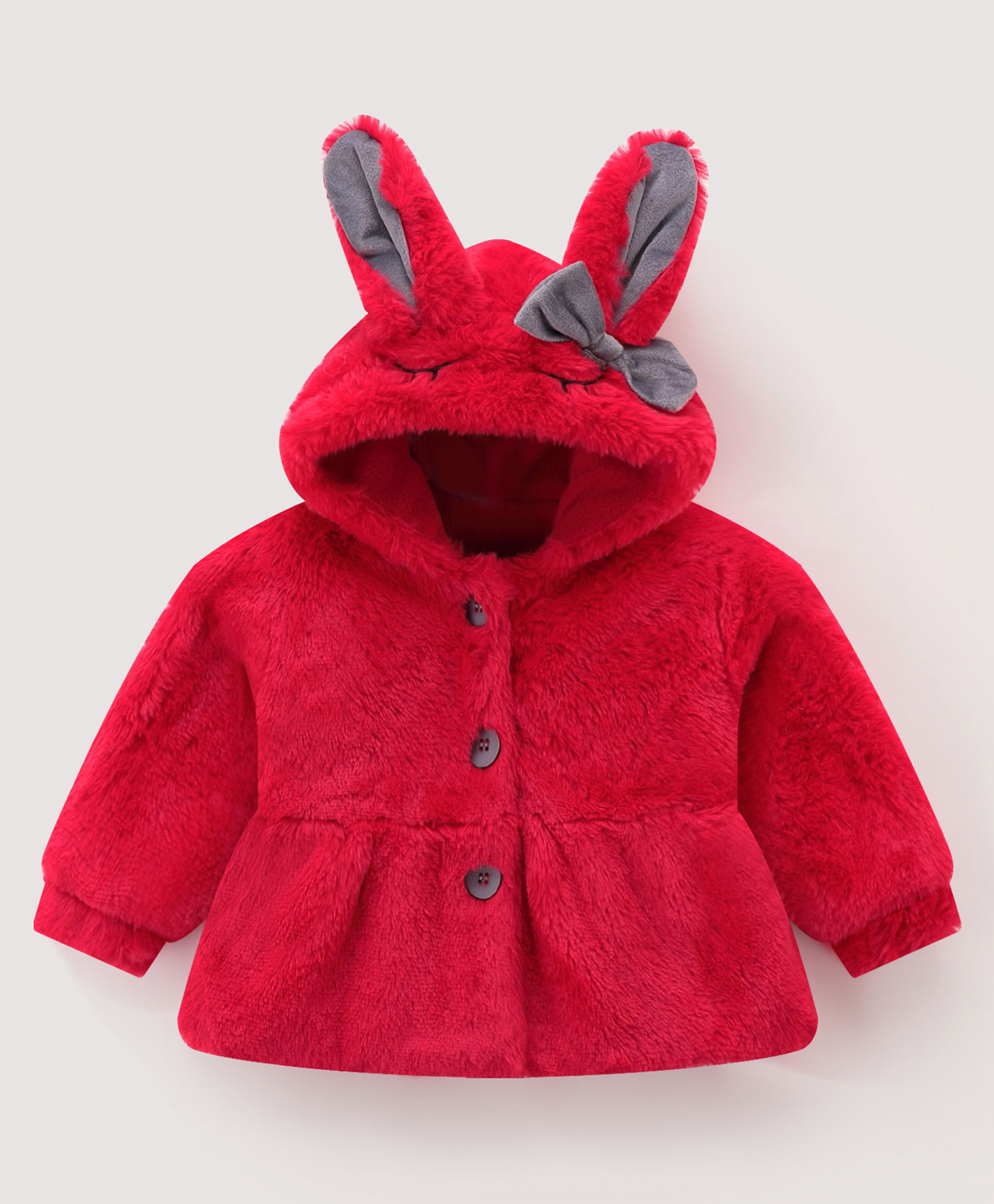 Kookie Kids Full Sleeves Solid Color Hooded Sweatshirt Bunny Applique - Pink-picture-22