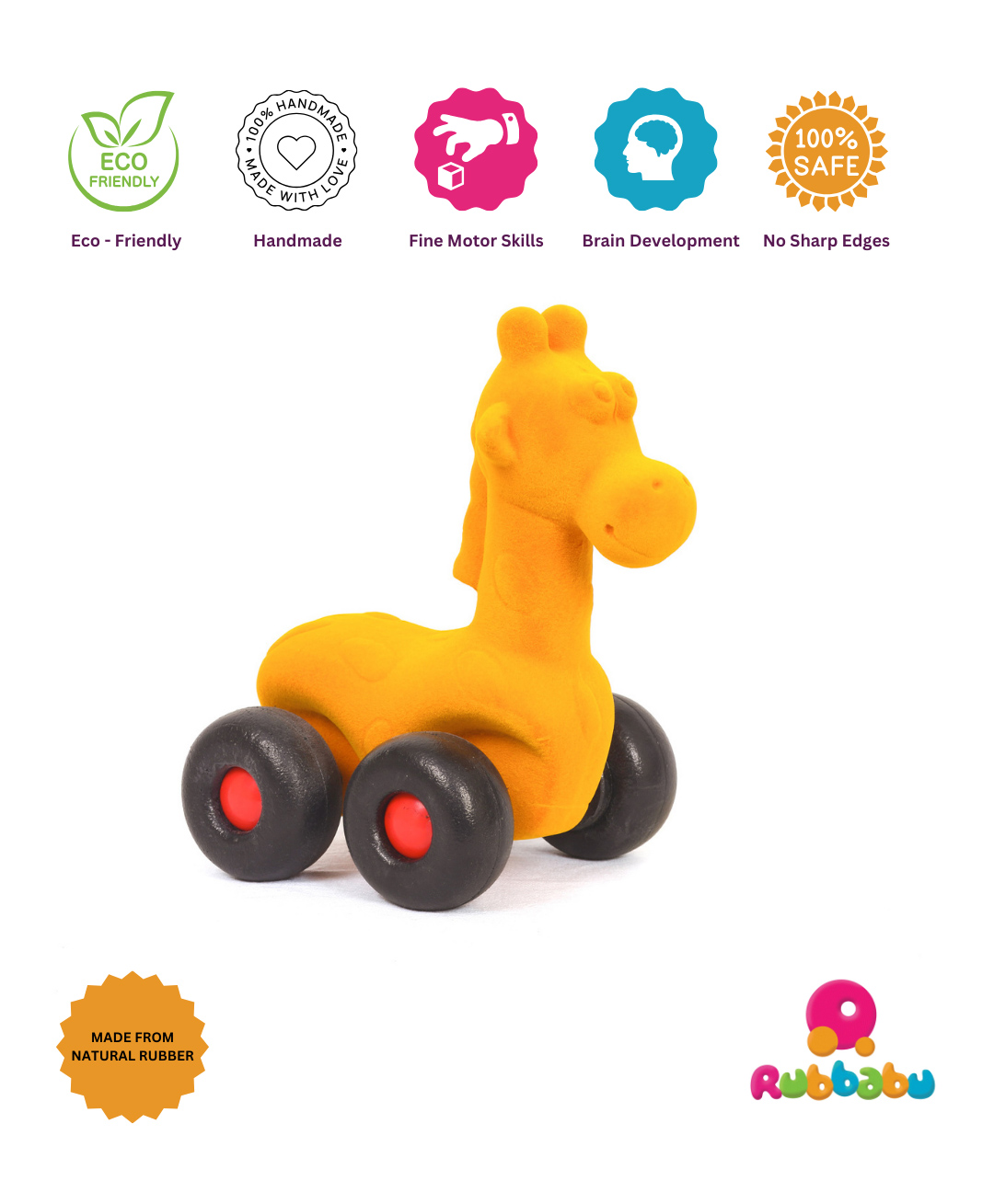 RUBBABU Natural Rubber Giraffe Push & Go Toy- Mustard-image-34