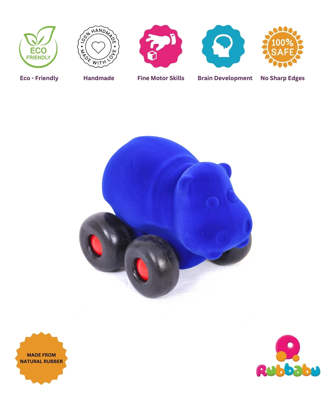 RUBBABU Natural Rubber Hippo Push & Go Toy - Purple-image-32