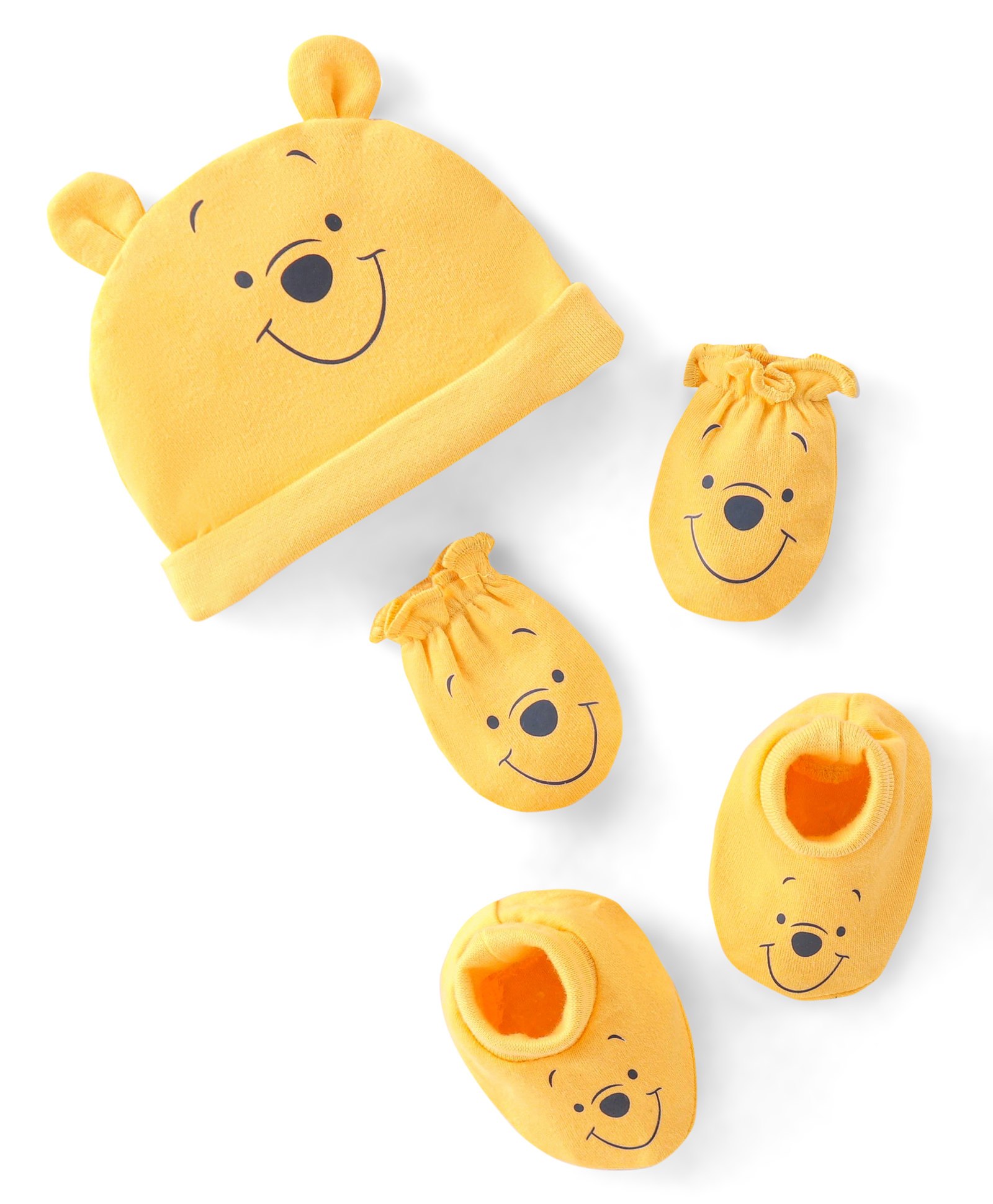 Babyhug 100% Cotton Knit Ear Applique Cap Mittens & Booties - Yellow-image-42