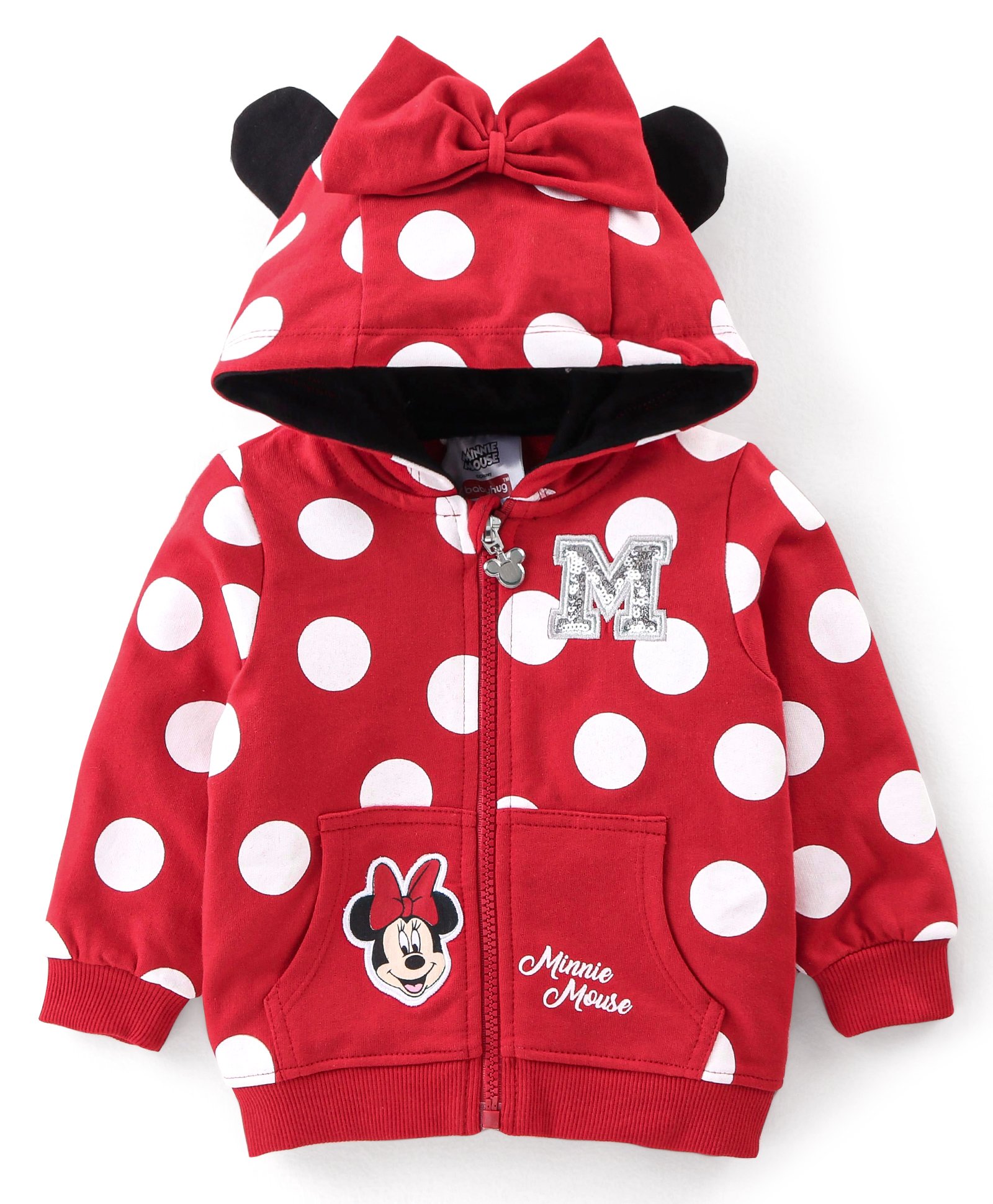 Babyhug 100% Cotton Knit Full Sleeves Hooded Sweatjacket with Zipper & Minnie Mouse Graphics Print & Bow Applique On Hoodie - Red-picture-19