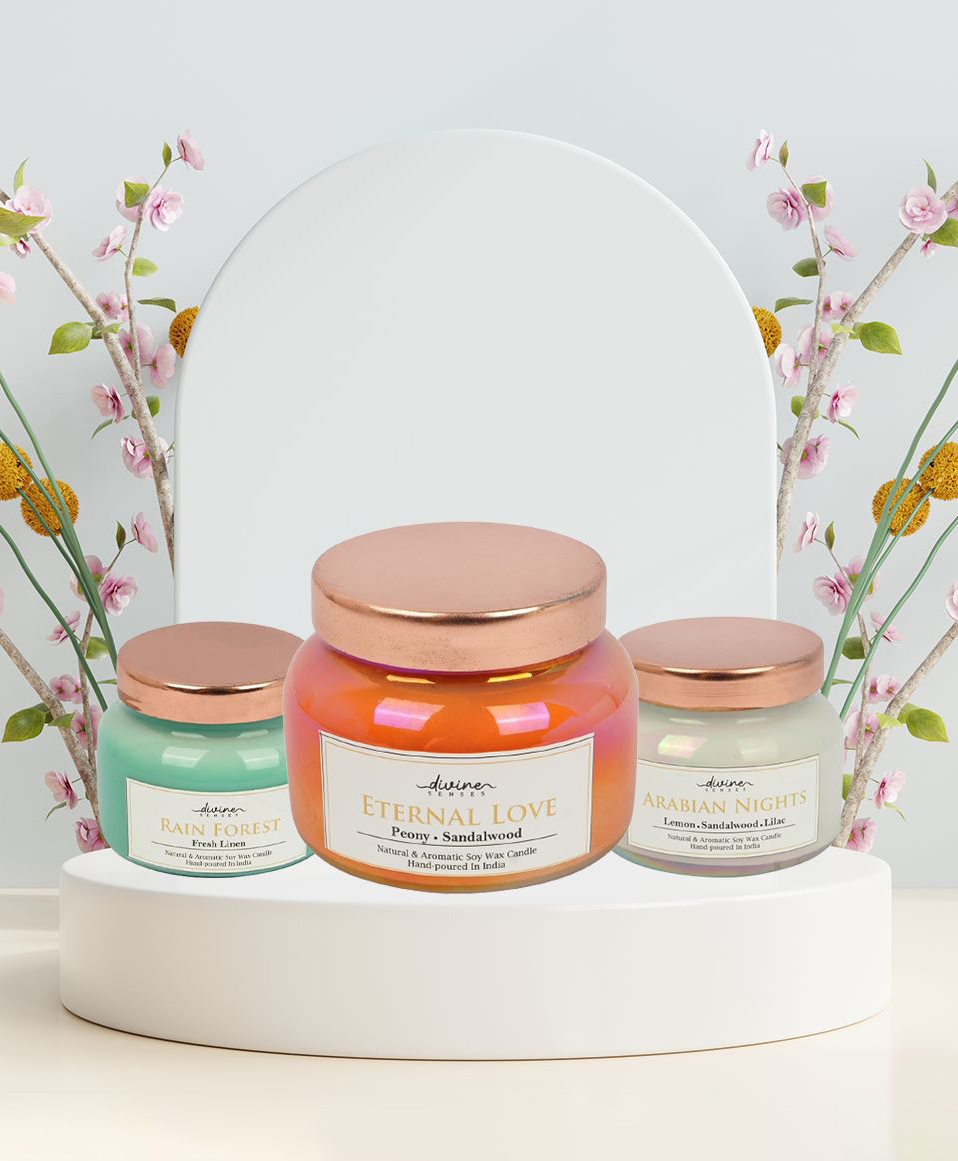 Divine Senses Eternal Love Rainforest Arabian Nights Scented Soy Wax 3 Candle Jar for Home Decor Gifting - 170 g each-image-44