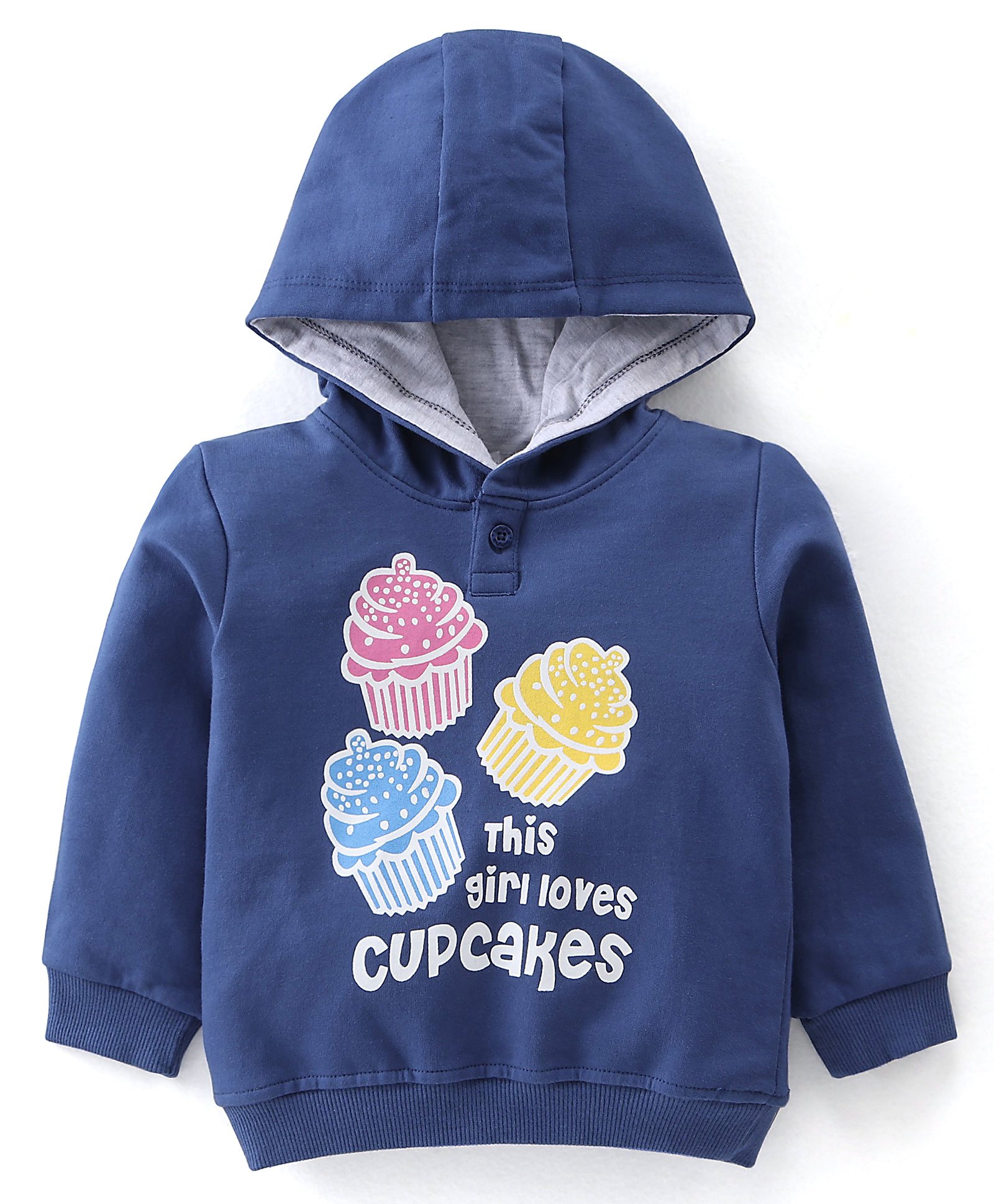 Babyhug Cotton Knit Full Sleeves Cupcakes Graphics Hooded Sweatshirt - Navy-picture-28