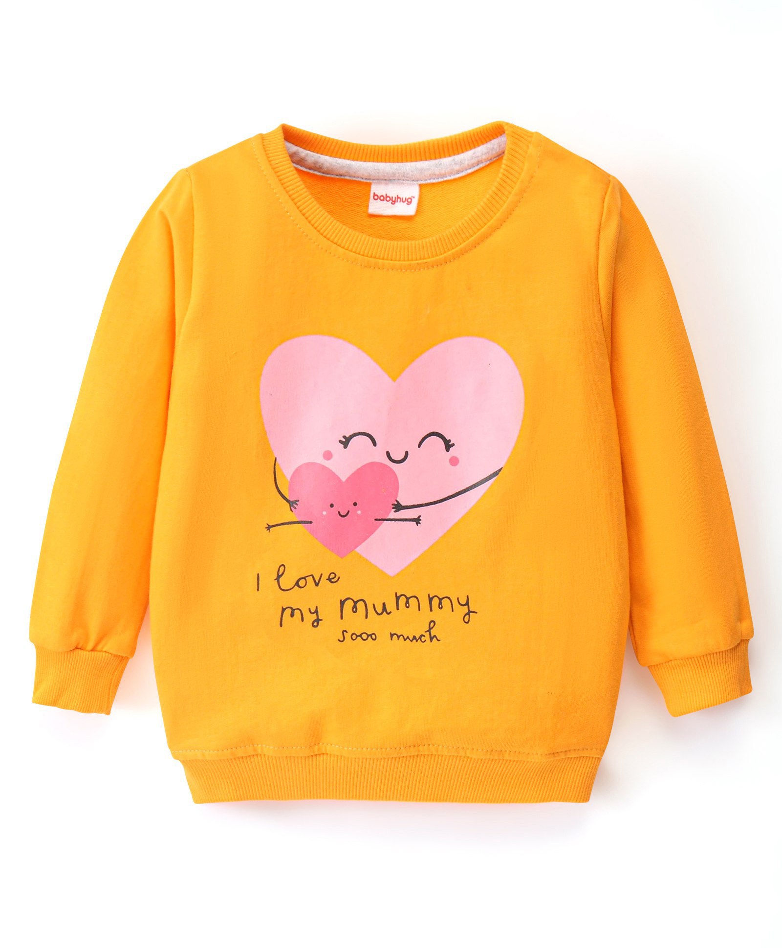 Babyhug Cotton Knit Full Sleeves Sweatshirt with Heart Graphics - Yellow-image-44
