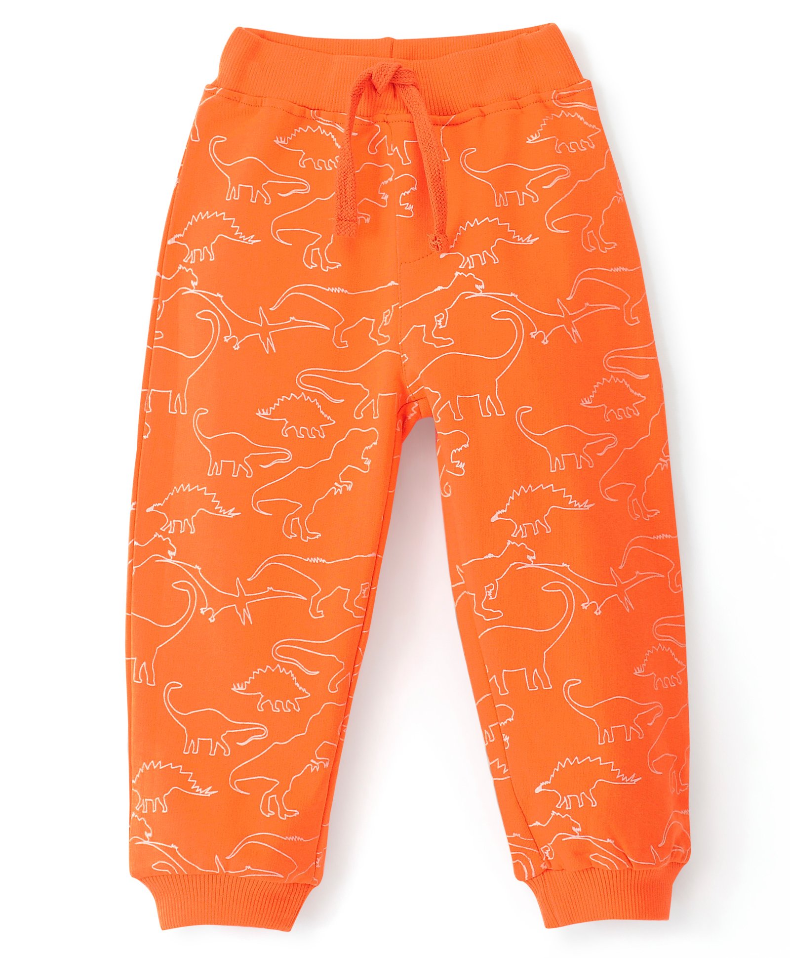 Babyhug Cotton Looper Knit Full Length Lounge Pant Dino Print - Orange-picture-25
