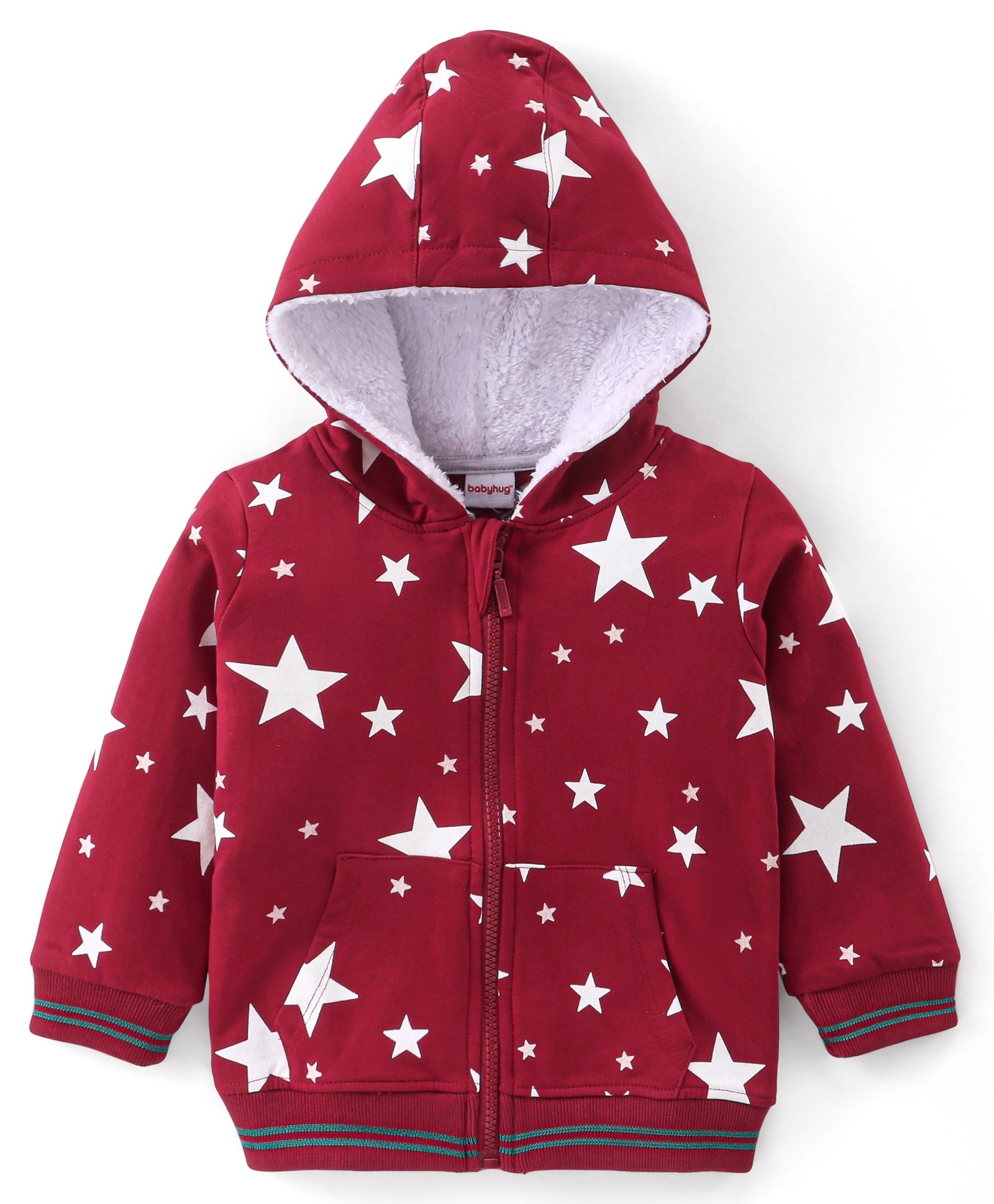 Babyhug 100% Cotton Knit Full Sleeves Hoodie With Star Print - Red-image-36