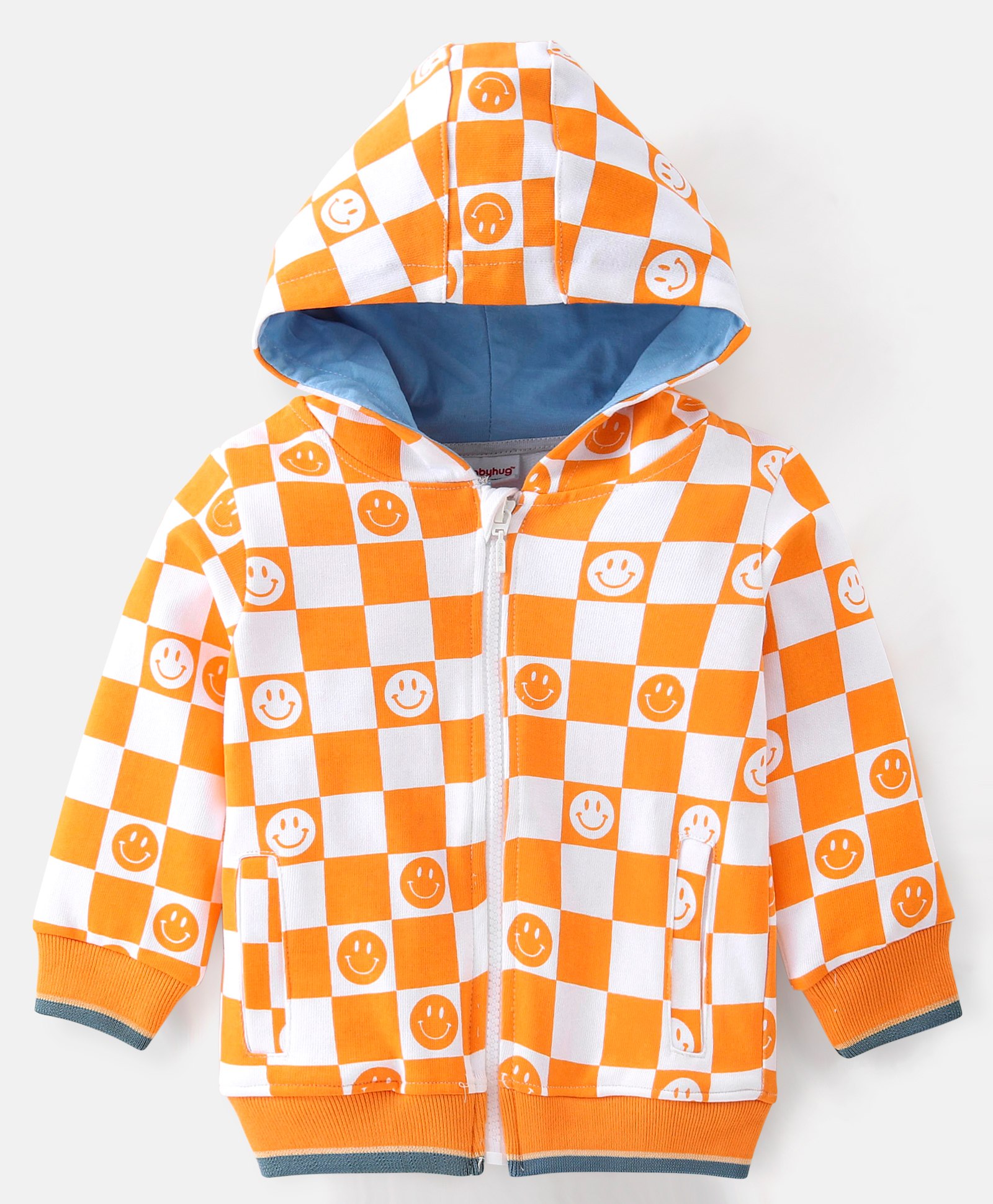 Babyhug Full Sleeves Zipper Sweatjacket with Hood & Checks - White & Yellow-image-21