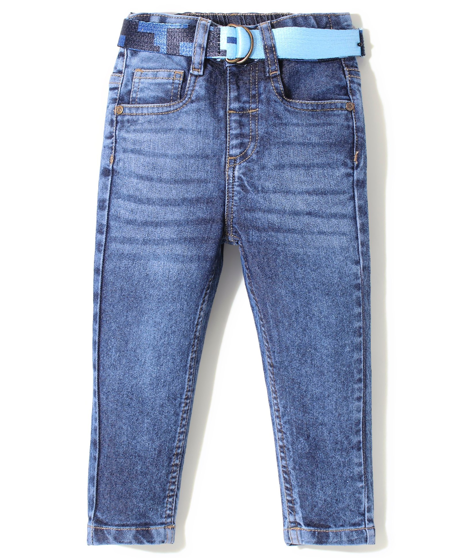 Babyhug Full length Jeans With Stretch Washed - Blue-image-25