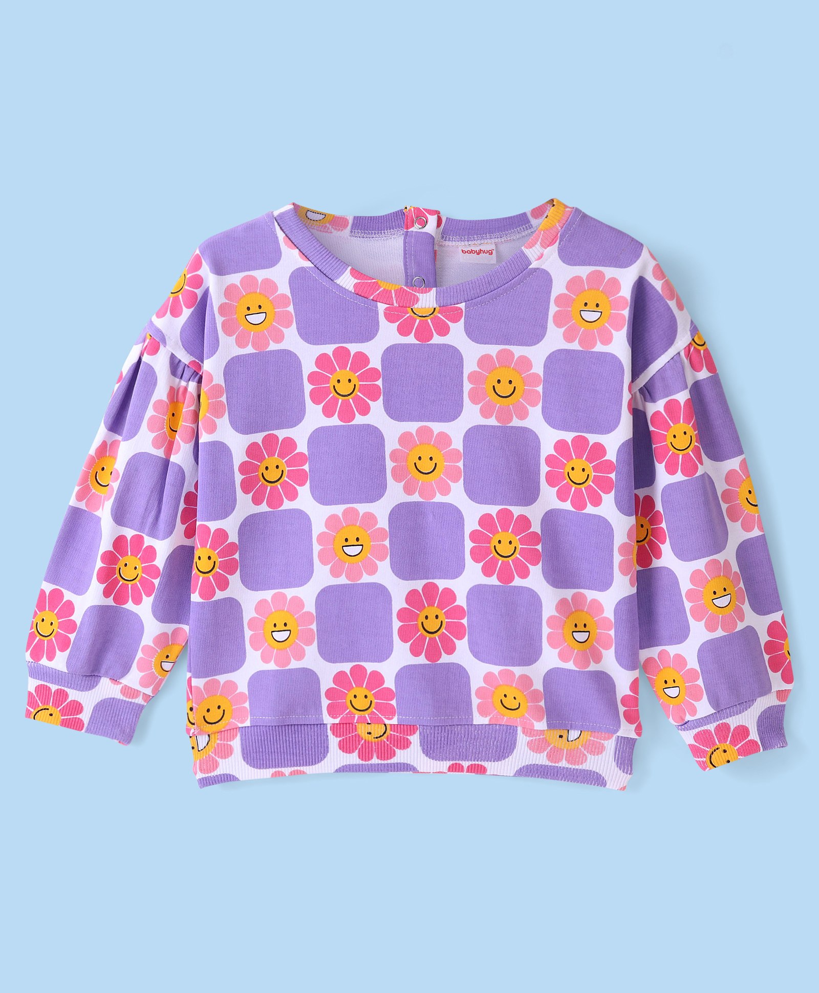 Babyhug 100% Cotton Full Sleeves Sweatshirt With Graphics & All Over Floral Print - Purple-picture-22