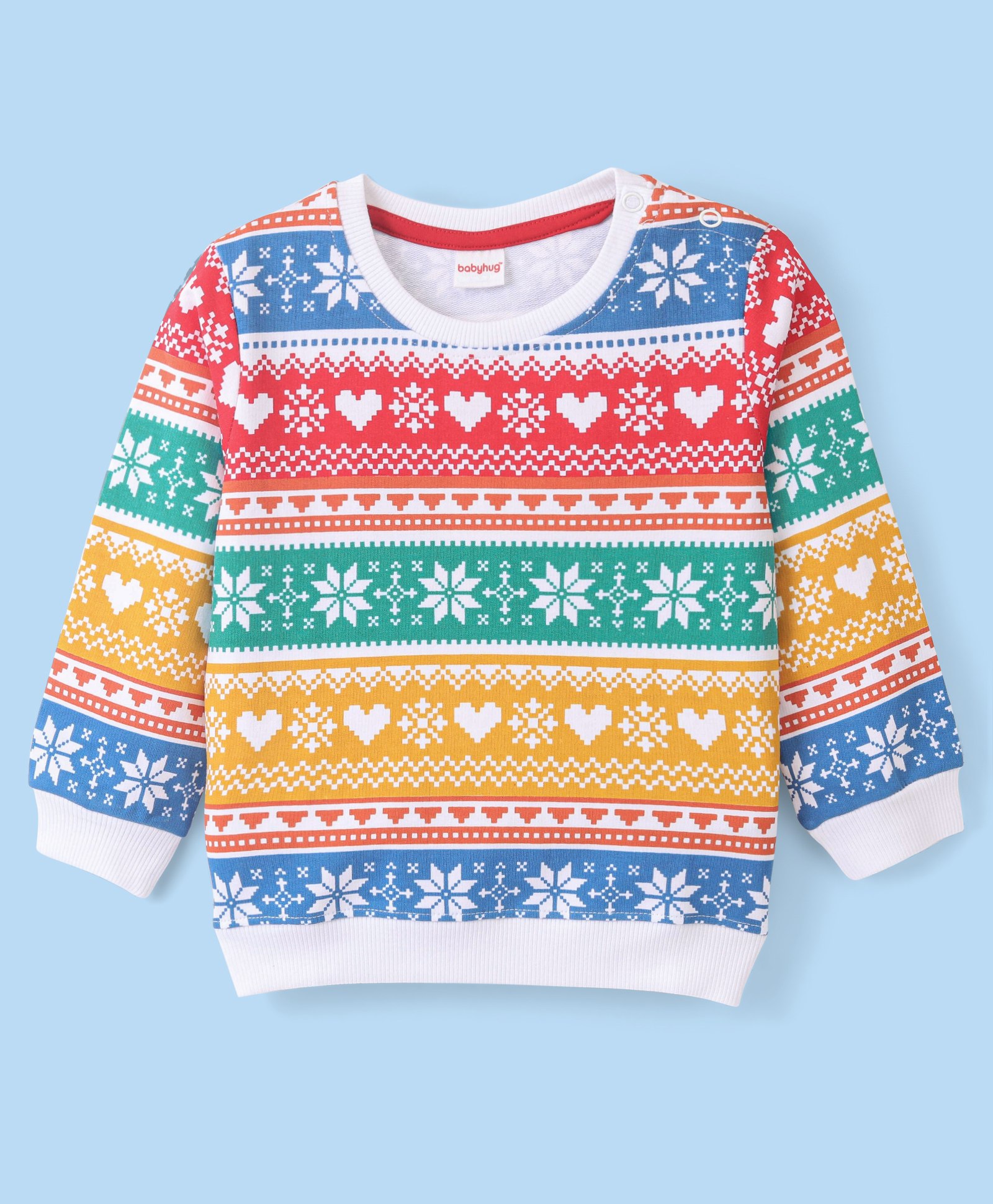 Babyhug 100% Cotton Knit Full Sleeves Snowflakes Printed Sweatshirt - Multicolour-image-42