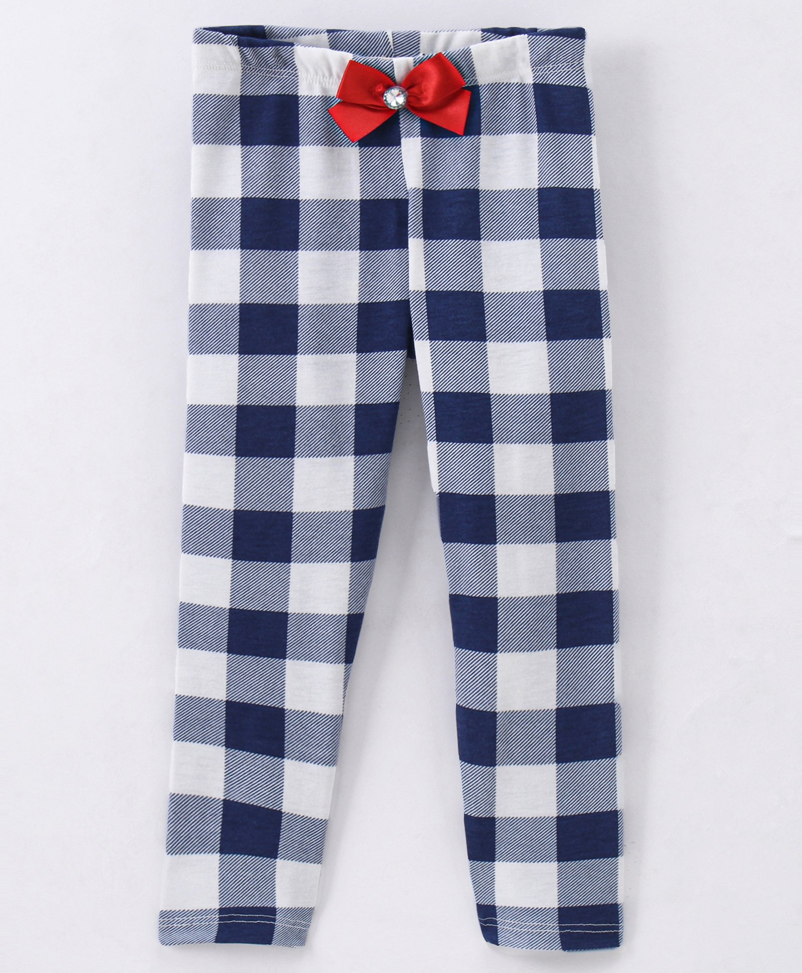 CrayonFlakes Checked Printed Bow Embellished Leggings - Blue-image-35