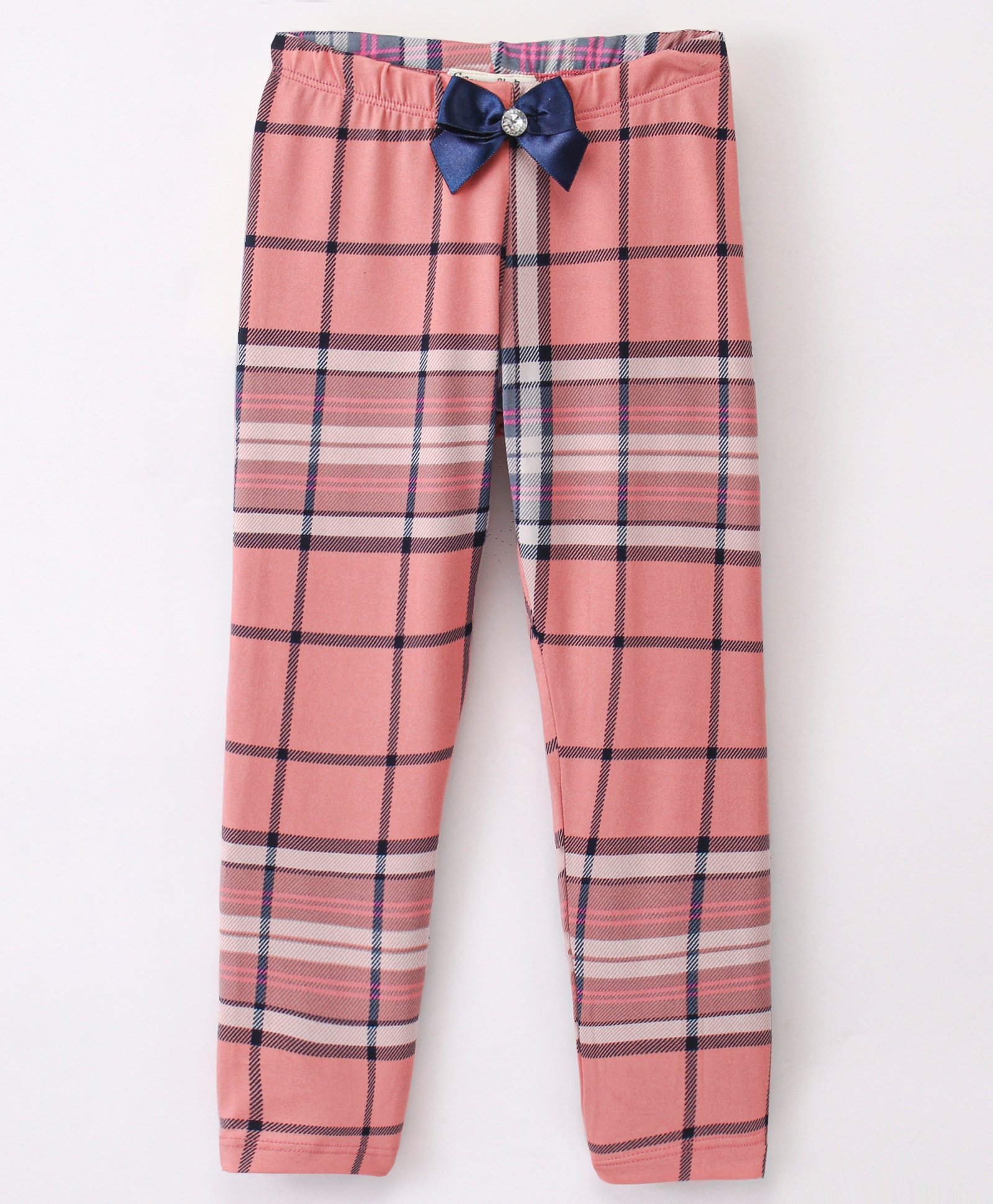 CrayonFlakes Checked Printed & Bow Embellished Leggings - Peach-image-37