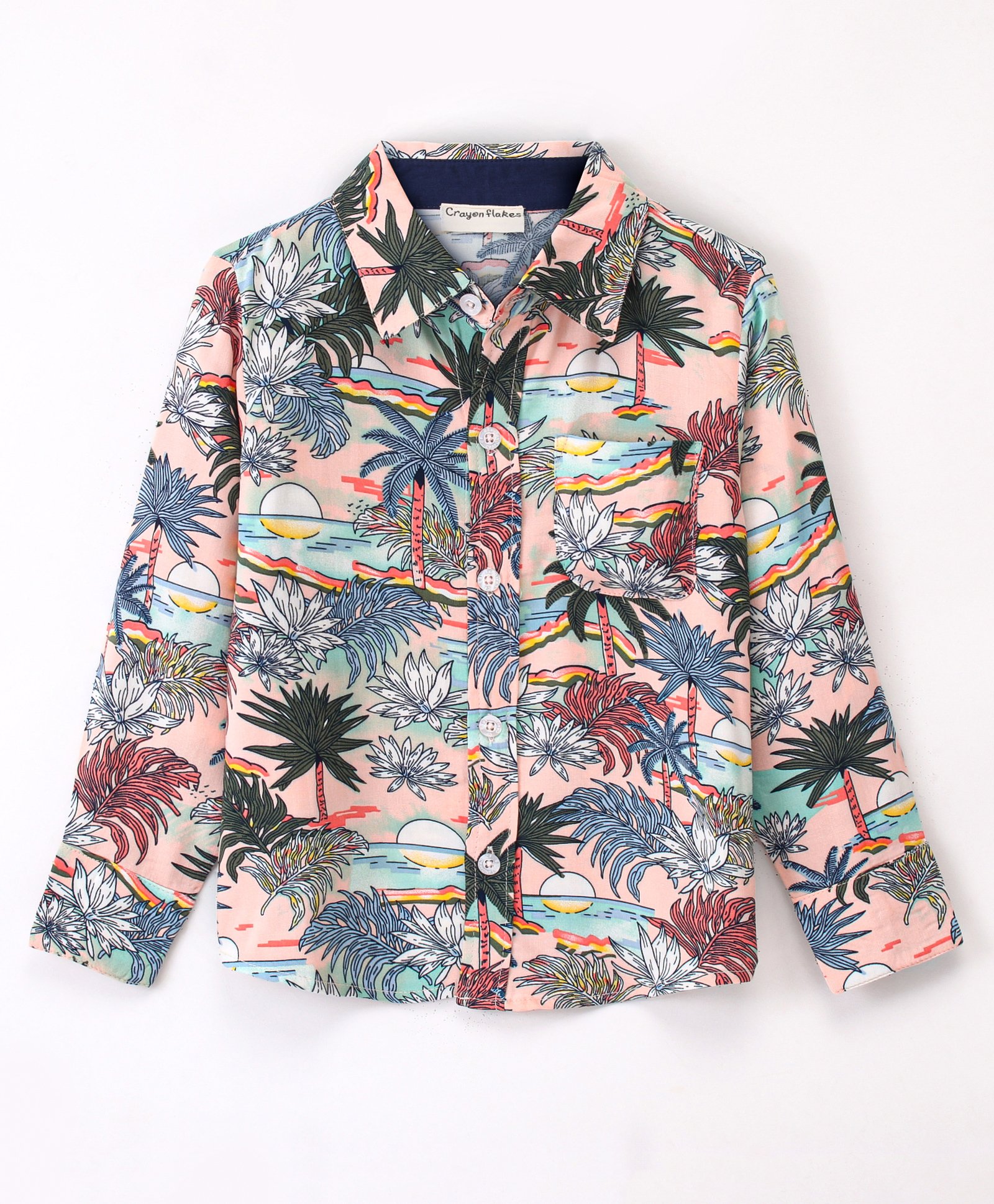 CrayonFlakes Full Sleeves Sea Life Printed Shirt - Peach-picture-25