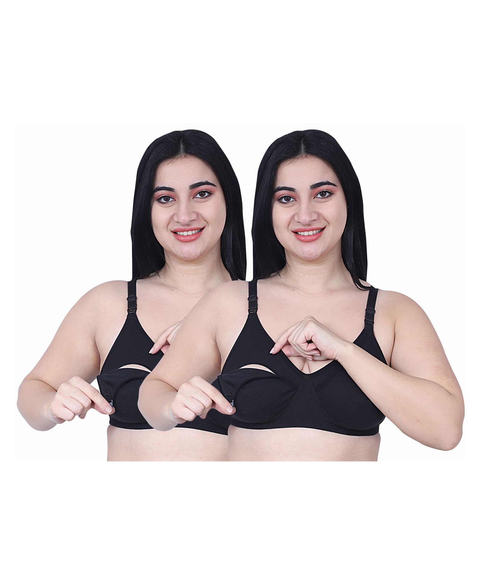 Elite Mom Pack Of 2 Solid Maternity Nursing Bra - Black-picture-32