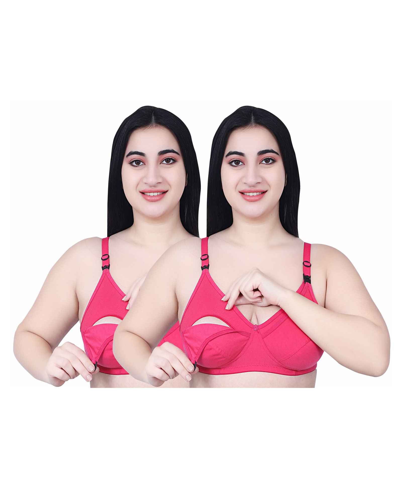 Elite Mom Pack Of 2 Solid Maternity Nursing Bras - Pink-image-43