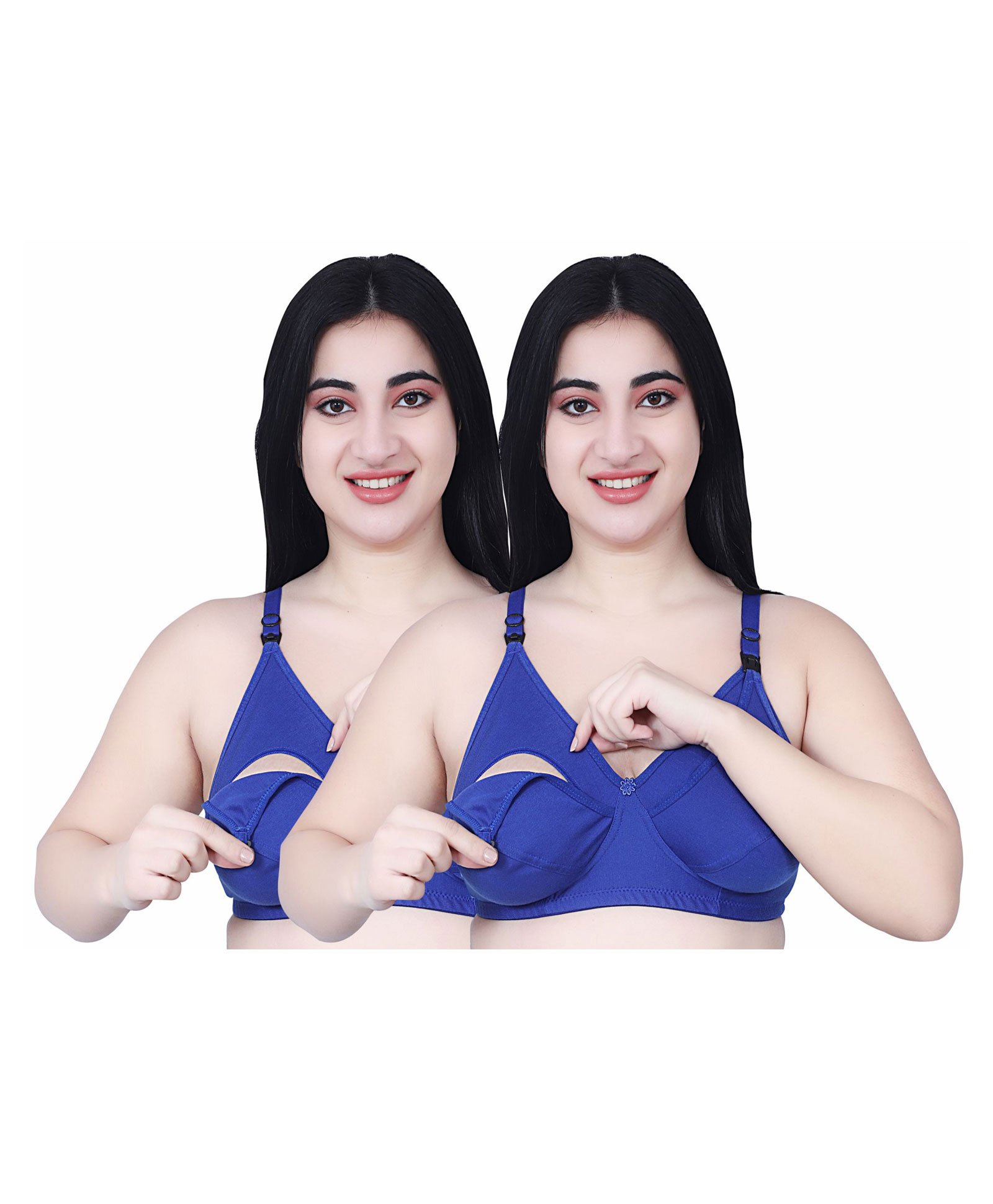 Elite Mom Pack Of 2 Solid Maternity Nursing Bras - Blue-image-45