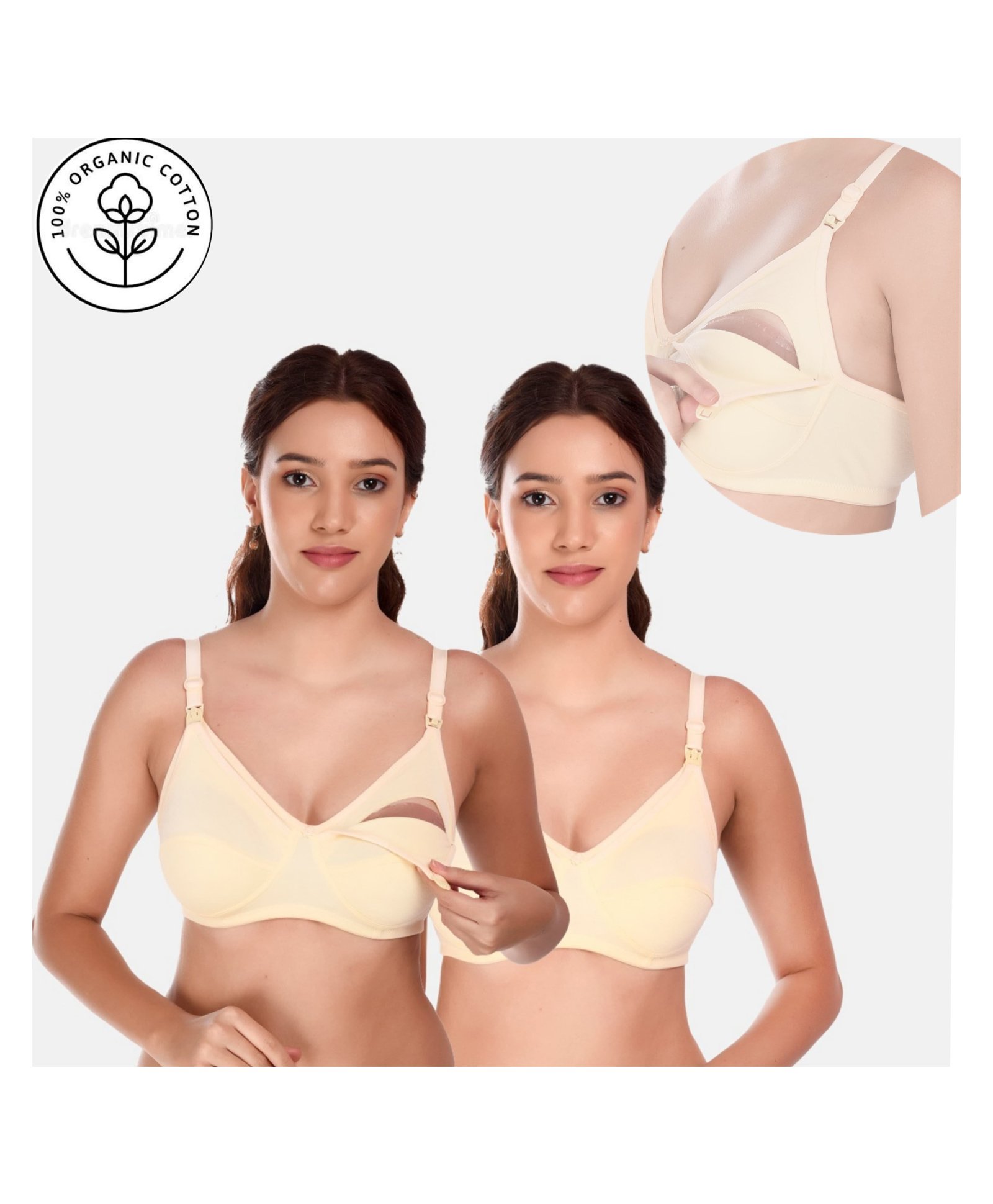 Elite Mom Pack Of 2 Solid Maternity Nursing Bras  - Light Beige-image-18