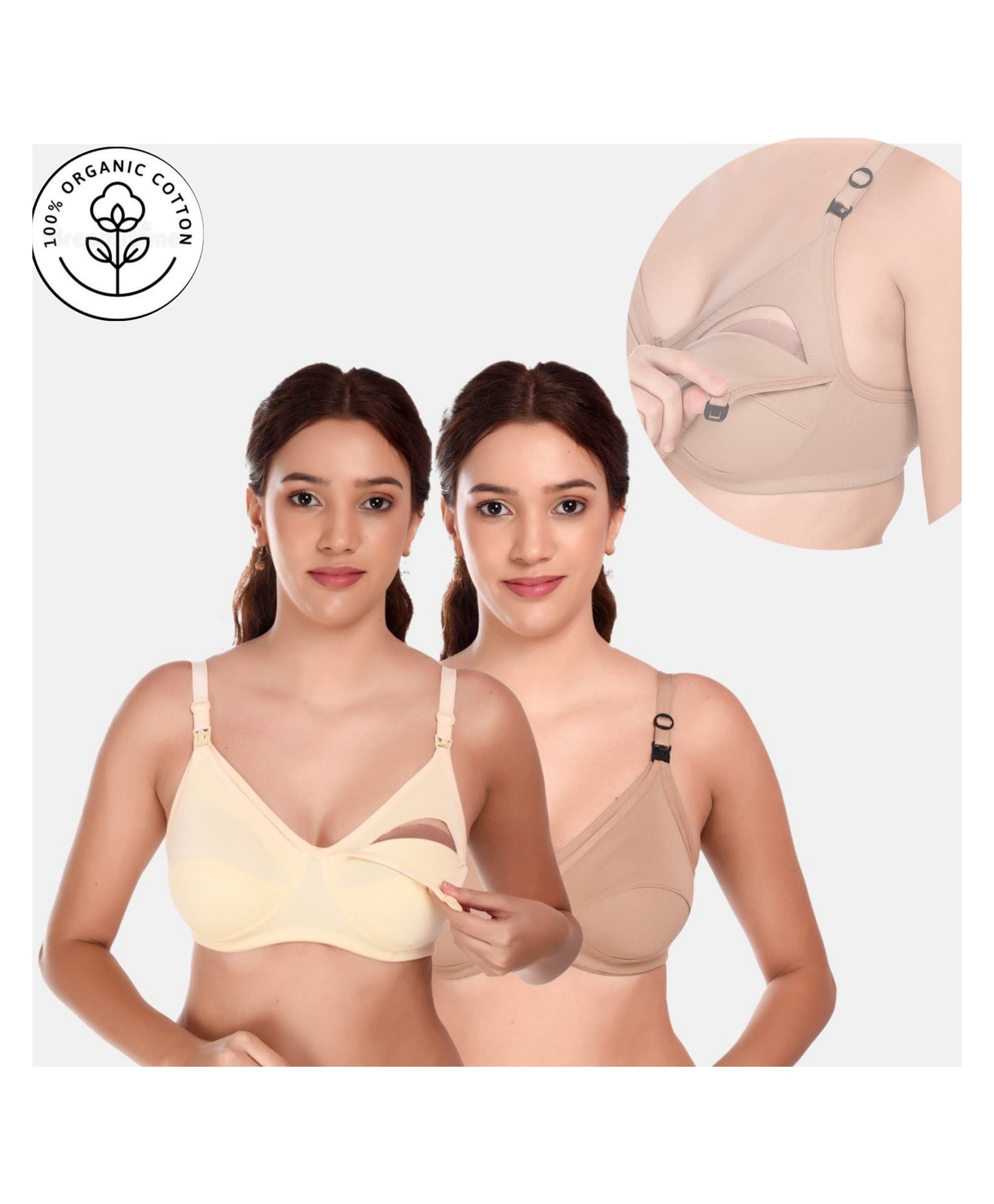 Elite Mom Pack Of 2 Solid Maternity Nursing Bra - Skin & Beige-image-47