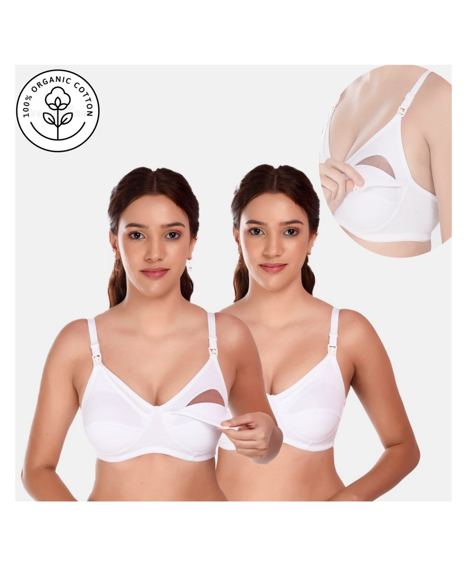 Elite Mom Pack Of 2 Solid Maternity Nursing Bra - White-image-48