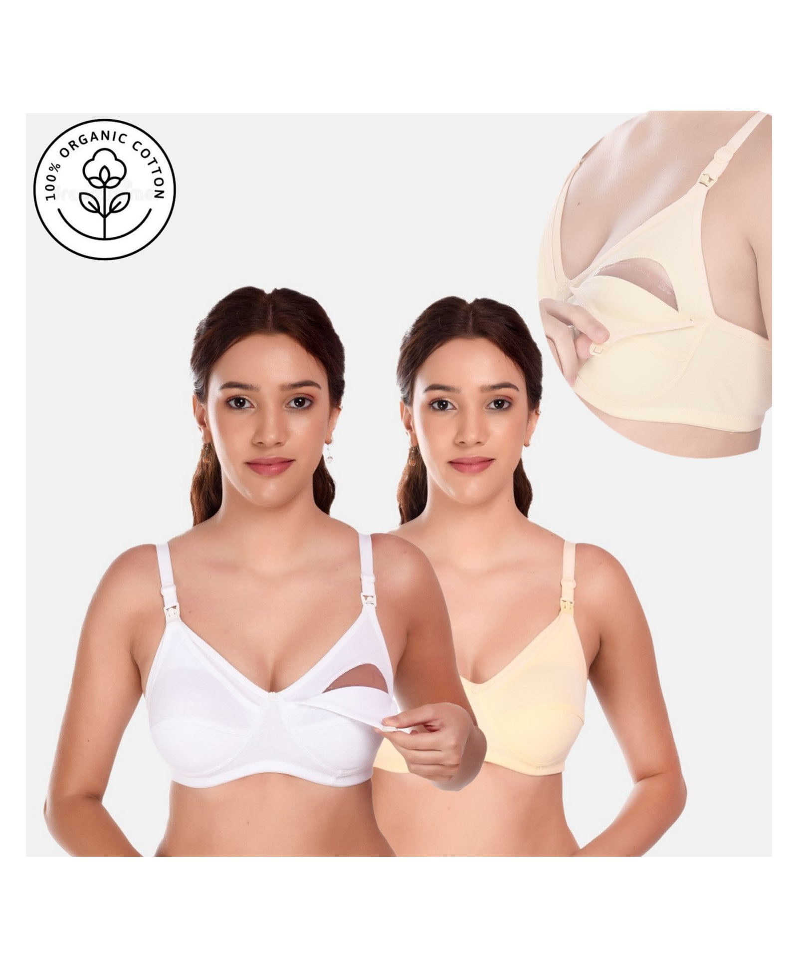 Elite Mom Pack Of 2 Solid Maternity Nursing Bra - White & Skin-image-17
