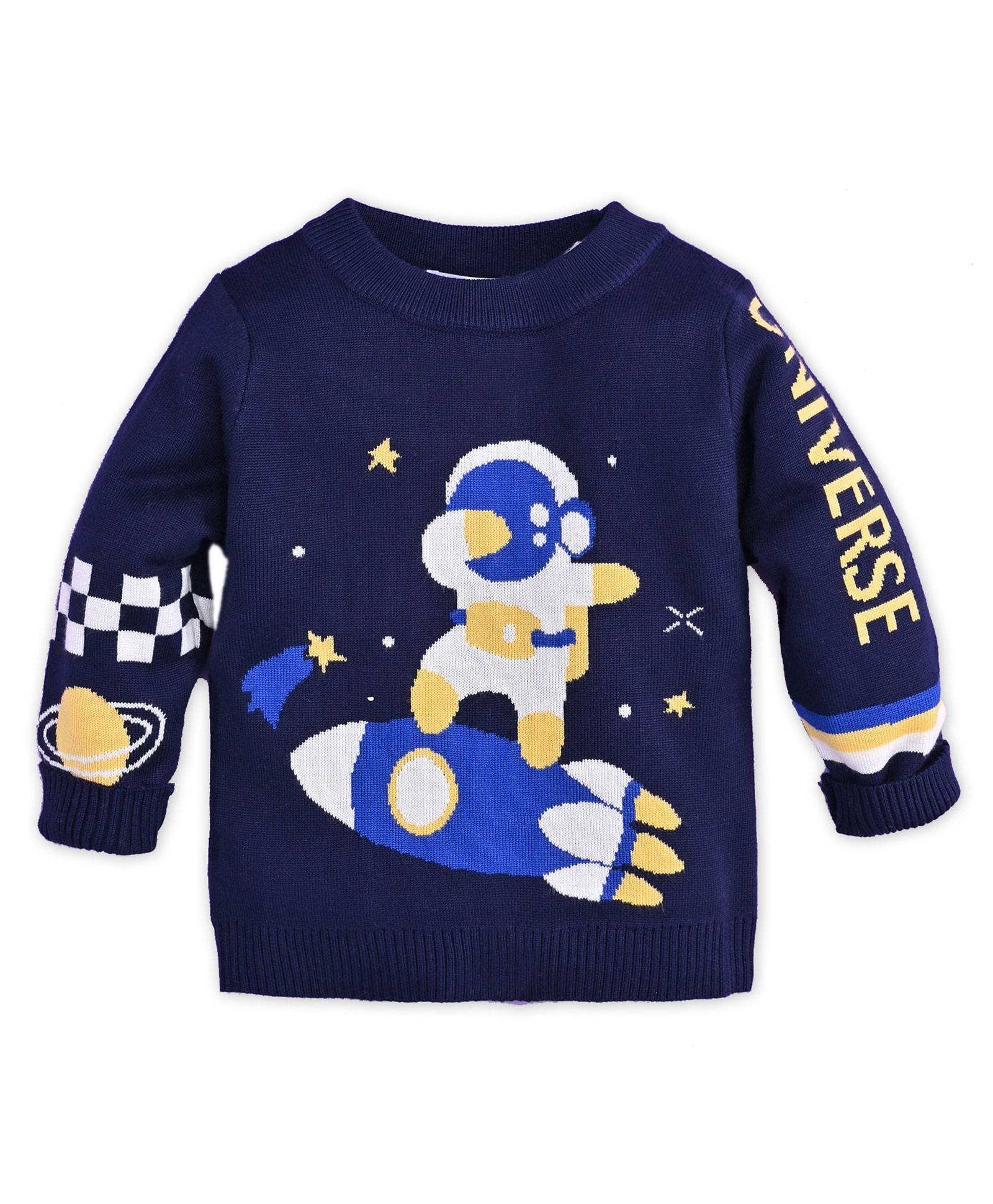 Kookie Kids Full Sleeves Sweater with Astronaut Design - Navy Blue-image-49