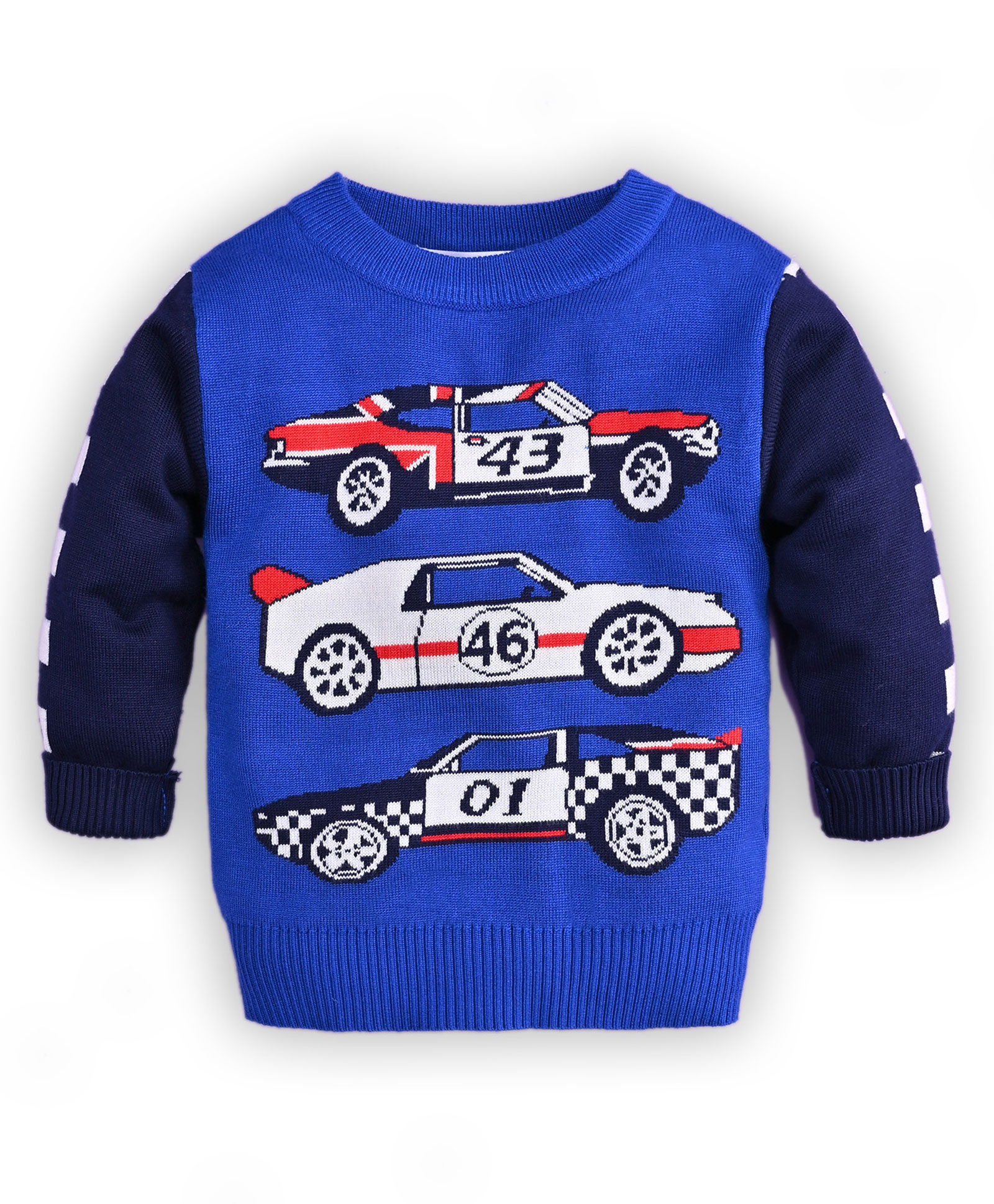 Kookie Kids Full Sleeves Sweater with Car Design - Blue-image-33