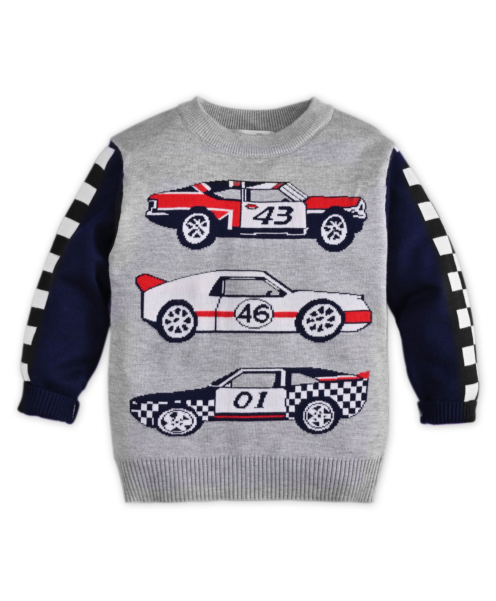 Kookie Kids Full Sleeves Sweater with Car Design - Grey-image-20
