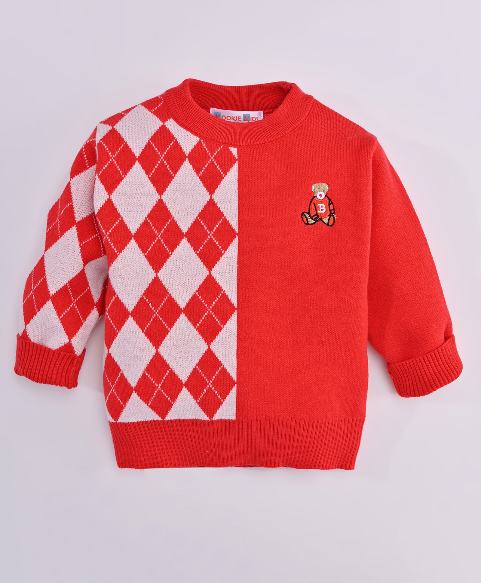 Kookie Kids Full Sleeves Sweater Intarsia Design- Red-image-48