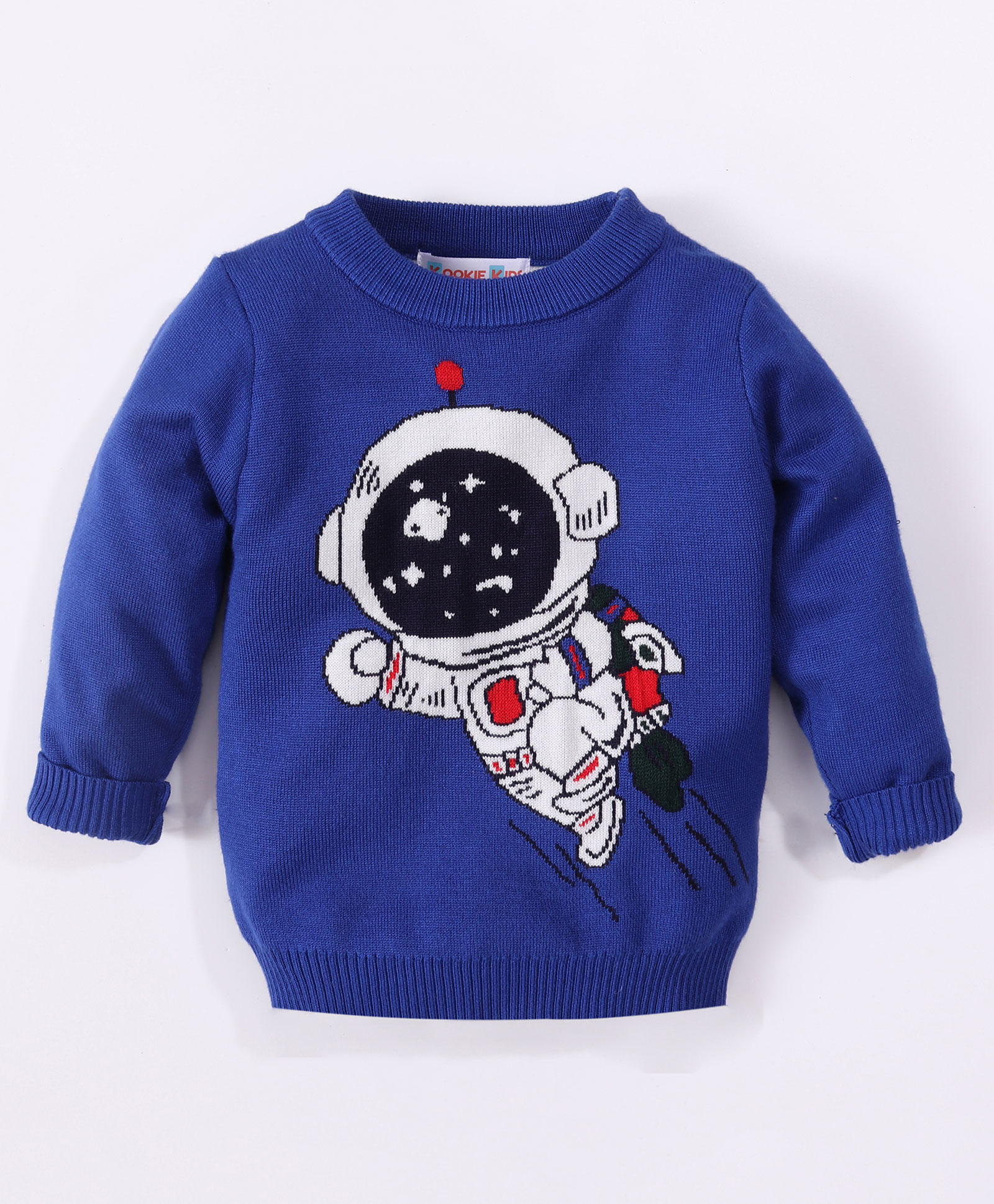 Kookie Kids Full Sleeves Pullover Sweater with Astronaut Design - Blue-image-9