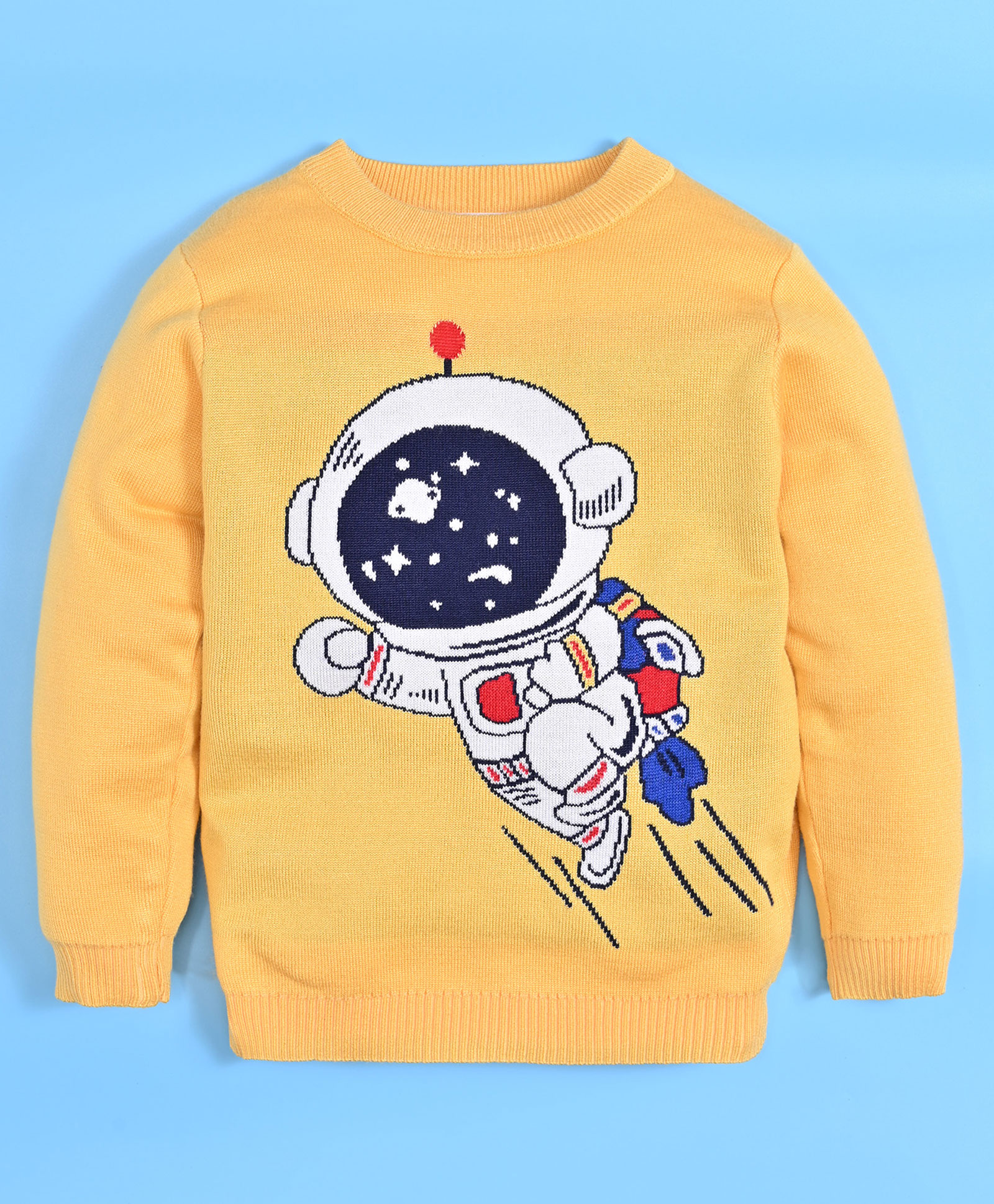 Kookie Kids Full Sleeves Pullover Sweater with Astronaut Design - Yellow-image-19