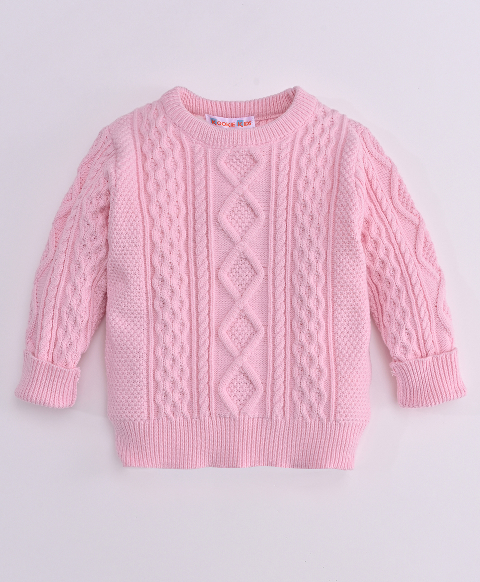 Kookie Kids Full Sleeves Sweater Cable Knit Design - Pink-image-48