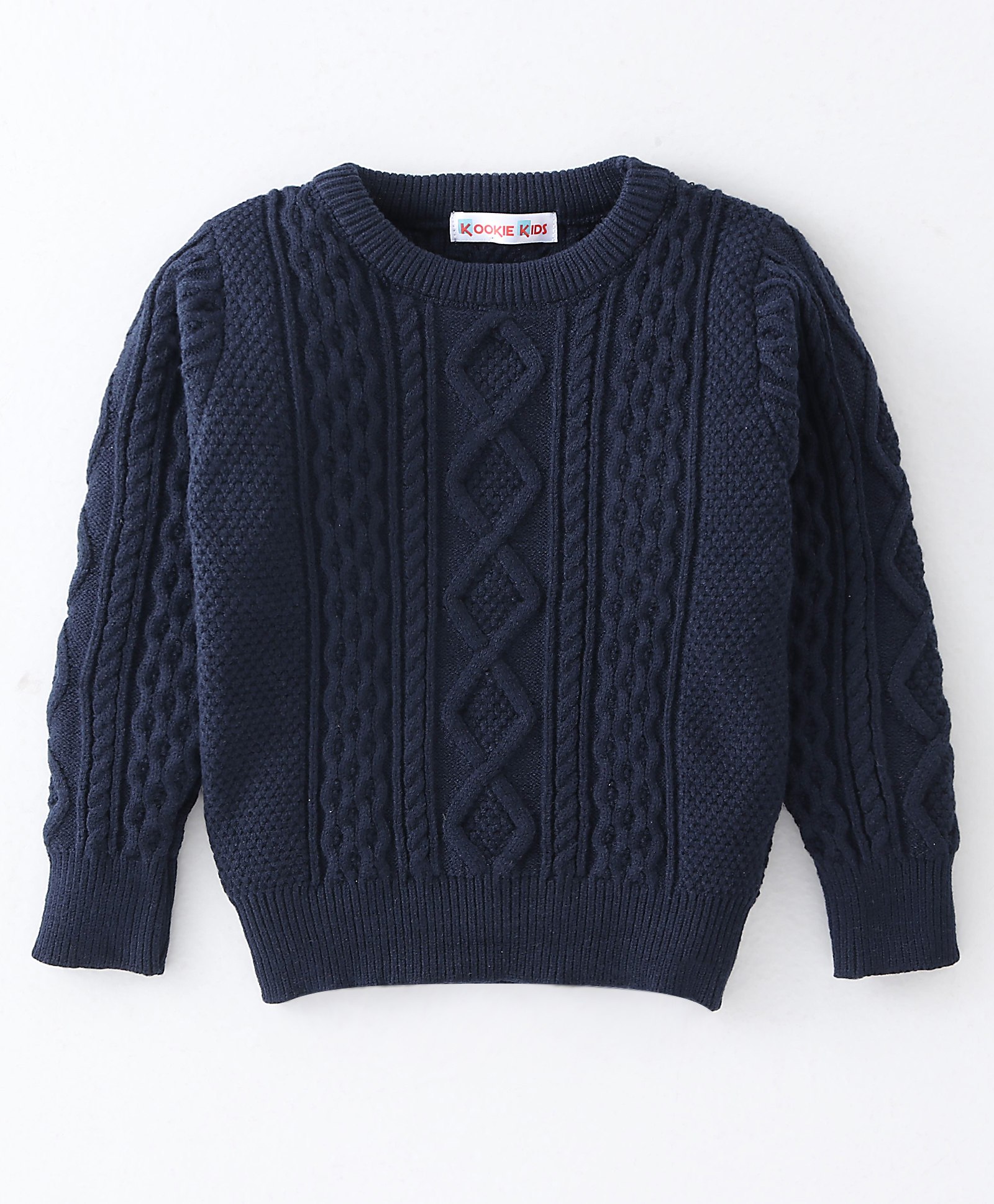 Kookie Kids Full Sleeves Sweater with Cable Knit Design - Navy Blue-image-39