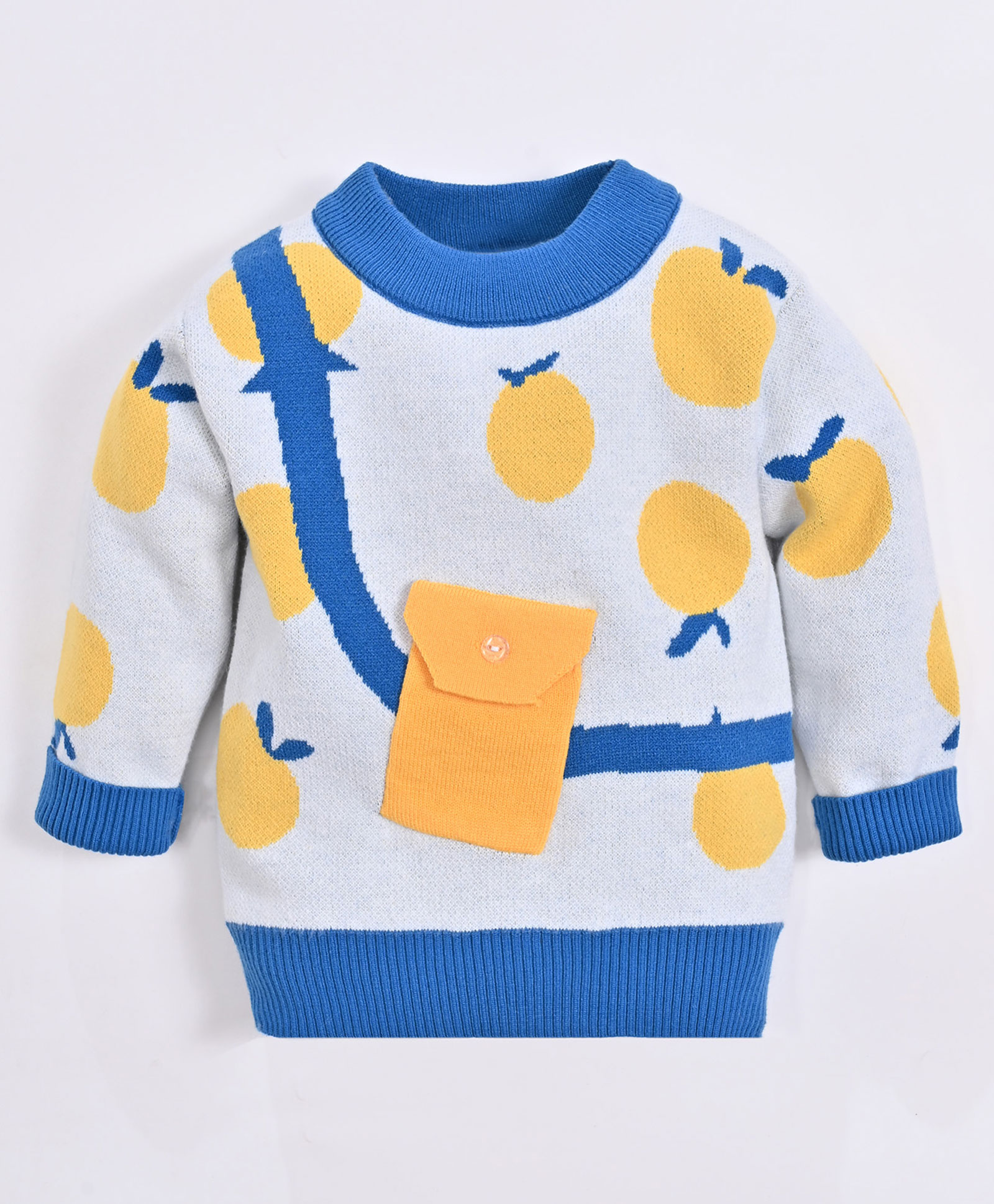 Kookie Kids Full Sleeves Pullover Sweater with Lemon Design - Blue & Yellow-image-24