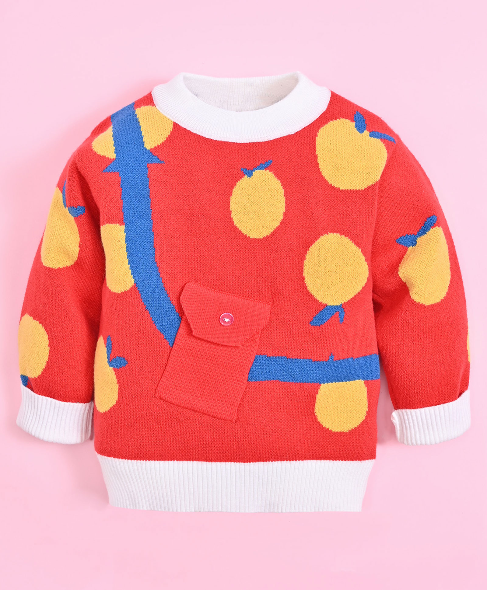 Kookie Kids Full Sleeves Pullover Sweater with Lemon Design - Red-image-38