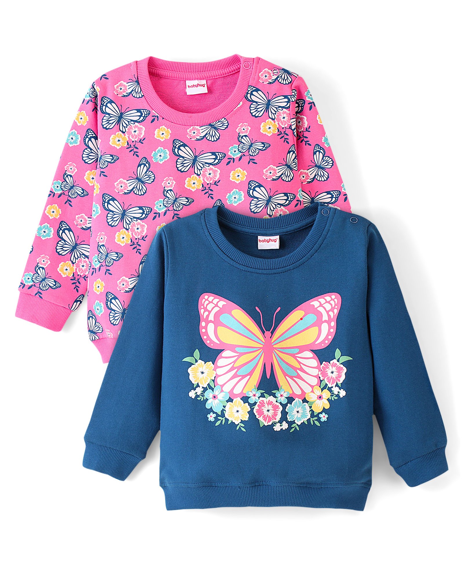 Babyhug 100% Cotton Knit Full Sleeves Sweatshirt With Butterfly Graphics Pack Of 2 - Navy Blue-picture-20