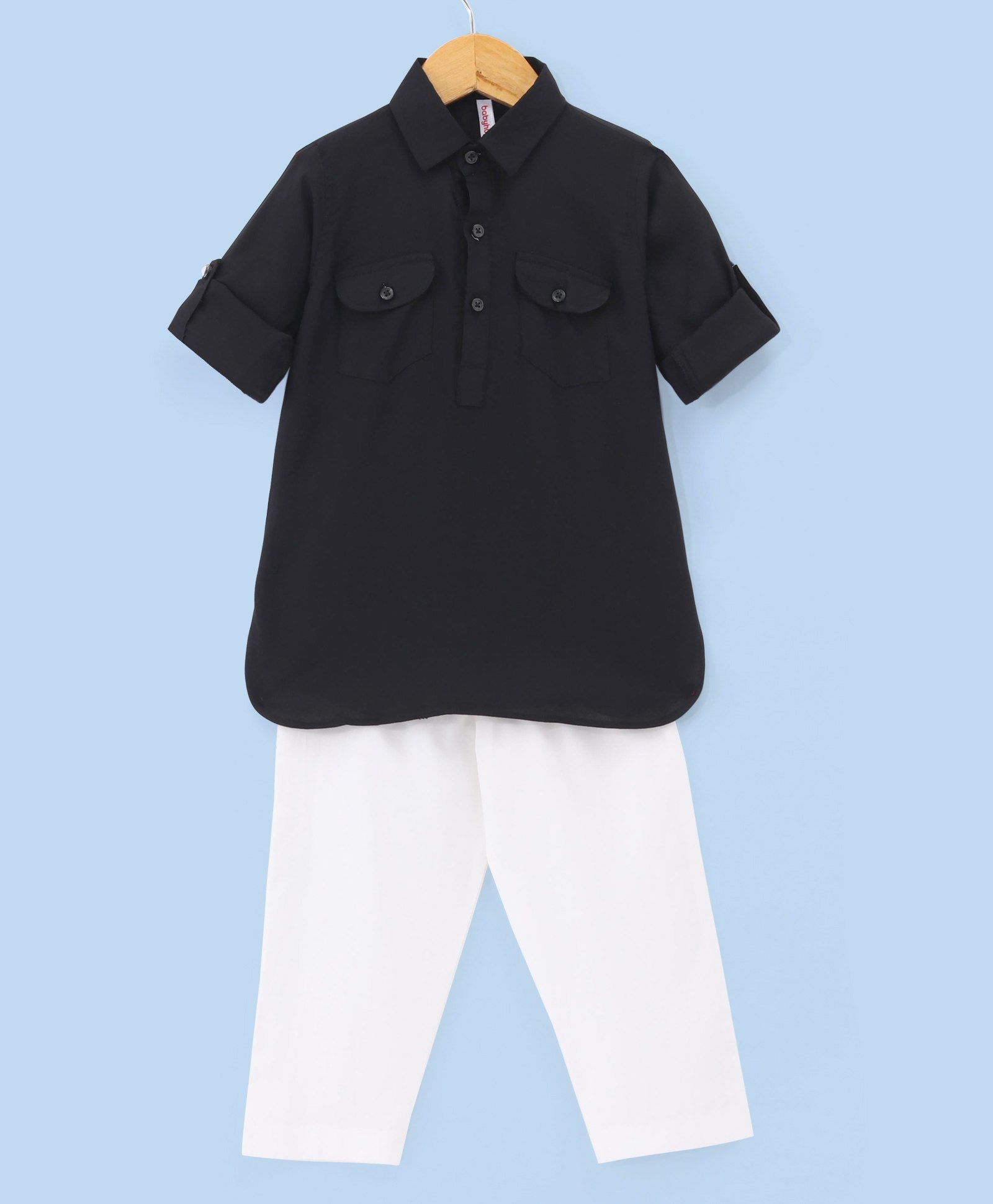 Babyhug Full Sleeves Solid Pathani Kurta & Pyjama Set - Black-image-10
