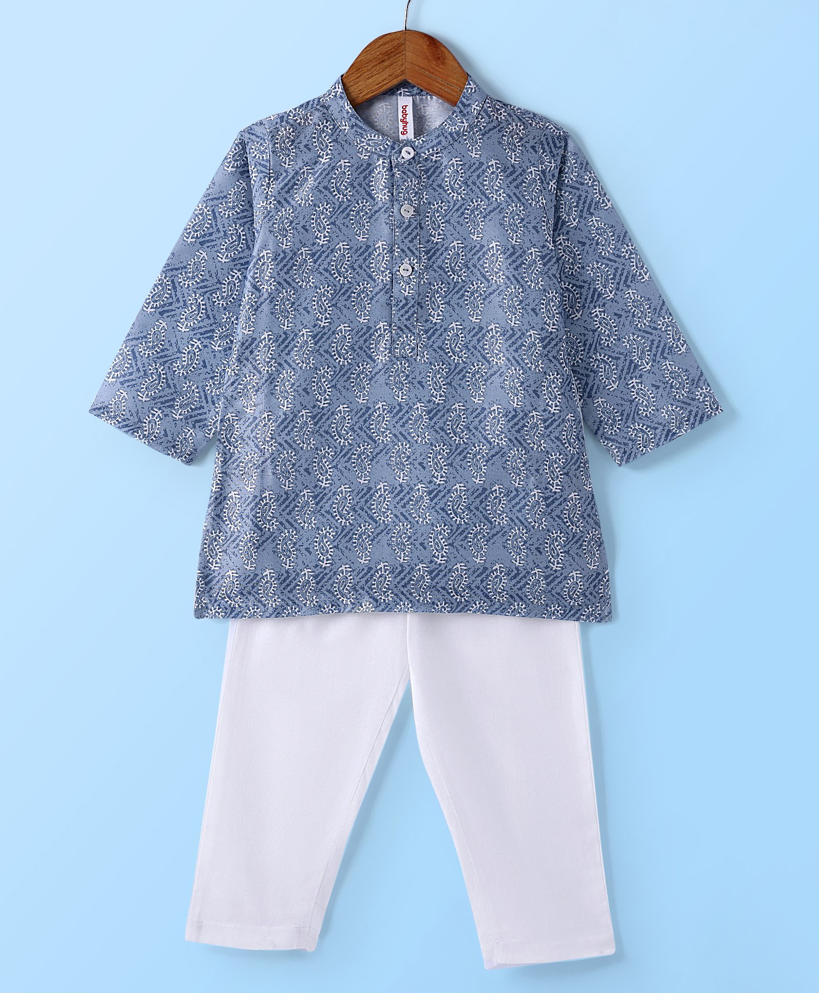 Babyhug Cotton Woven Full Sleeves Kurta and Pajama Set Block Print - Grey-picture-23