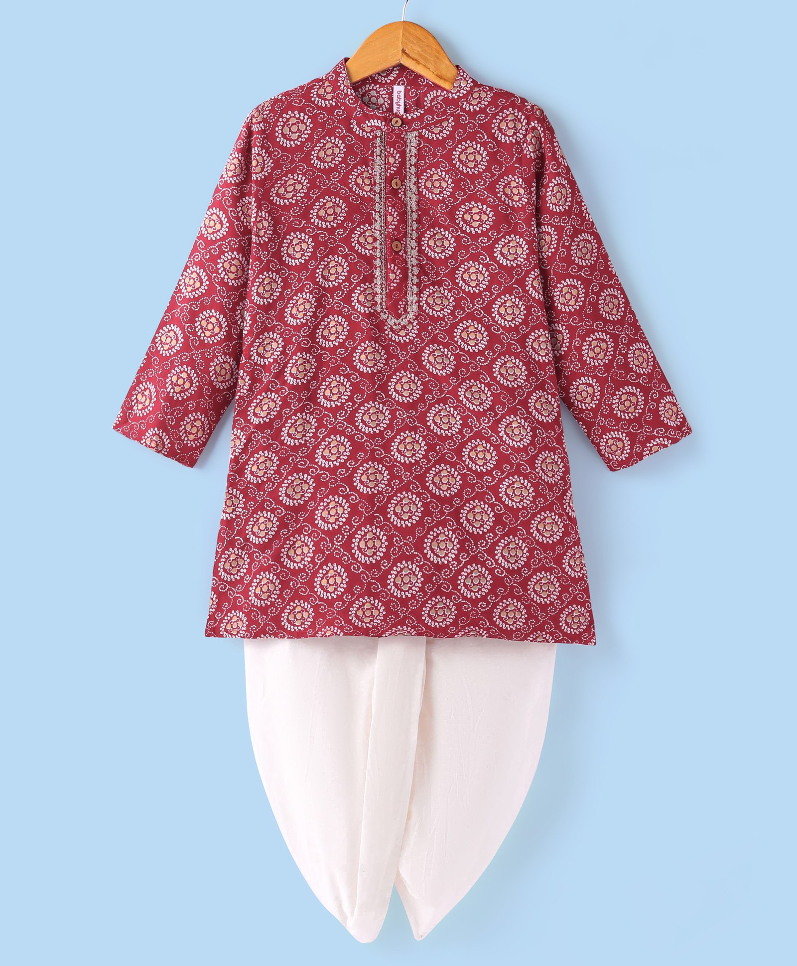 Babyhug 100% Cotton Woven Full Sleeves Bandhani Printed Kurta Dhoti Set - Red-image-49