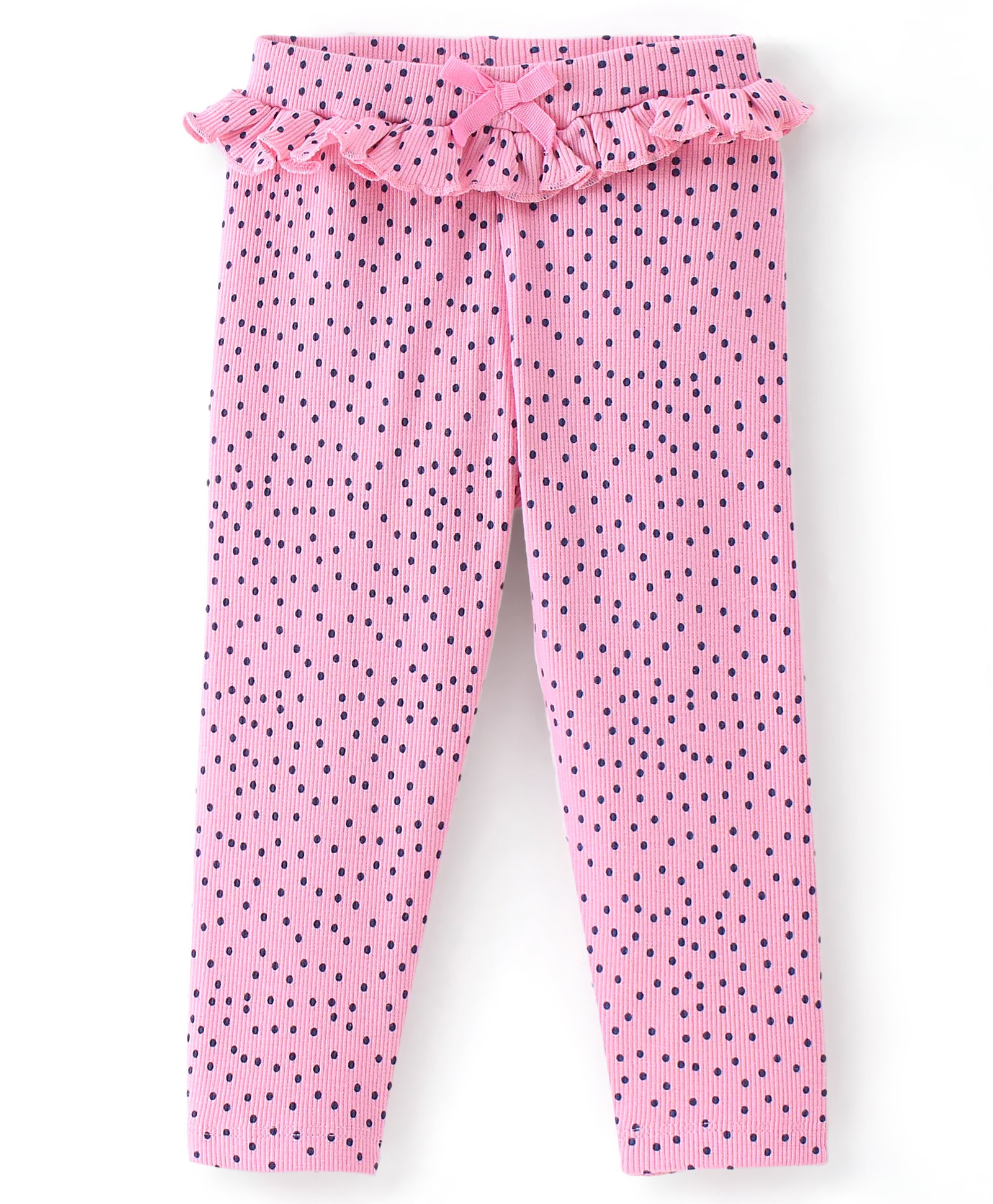Babyhug Cotton Lycra Knit Full Length Leggings Polka Dots Print - Pink-picture-27