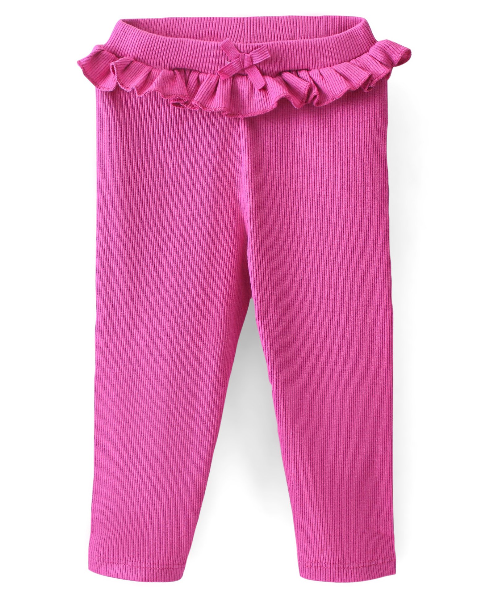 Babyhug Cotton Lycra Full Length Leggings with Frill Detailing - Fuchsia-picture-23
