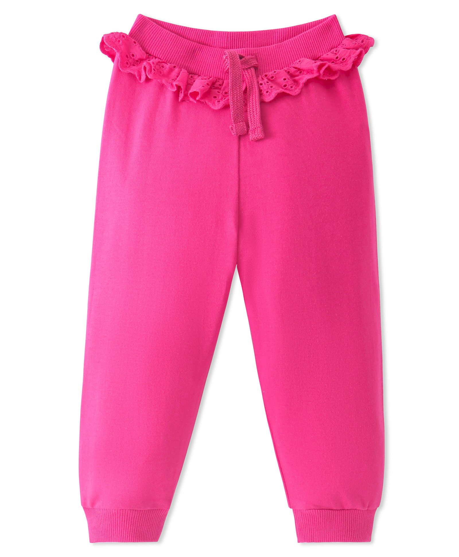 Babyhug Cotton Looper Knit Full Length Lounge Pant with Draw Cord & Frill Detailing - Pink-picture-38