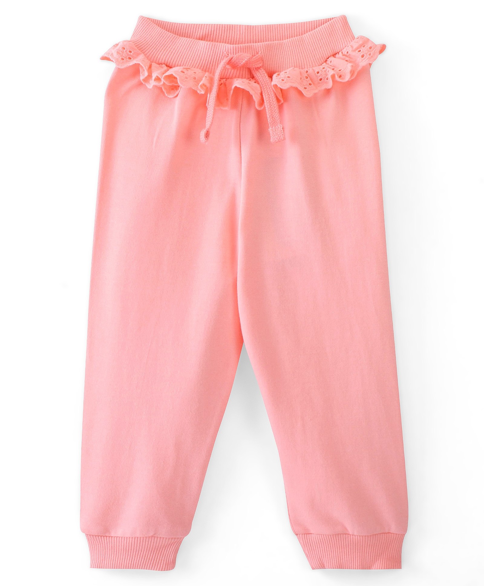 Babyhug Cotton Looper Full Length Lounge Pant with Frill Detailing - Peach-image-22