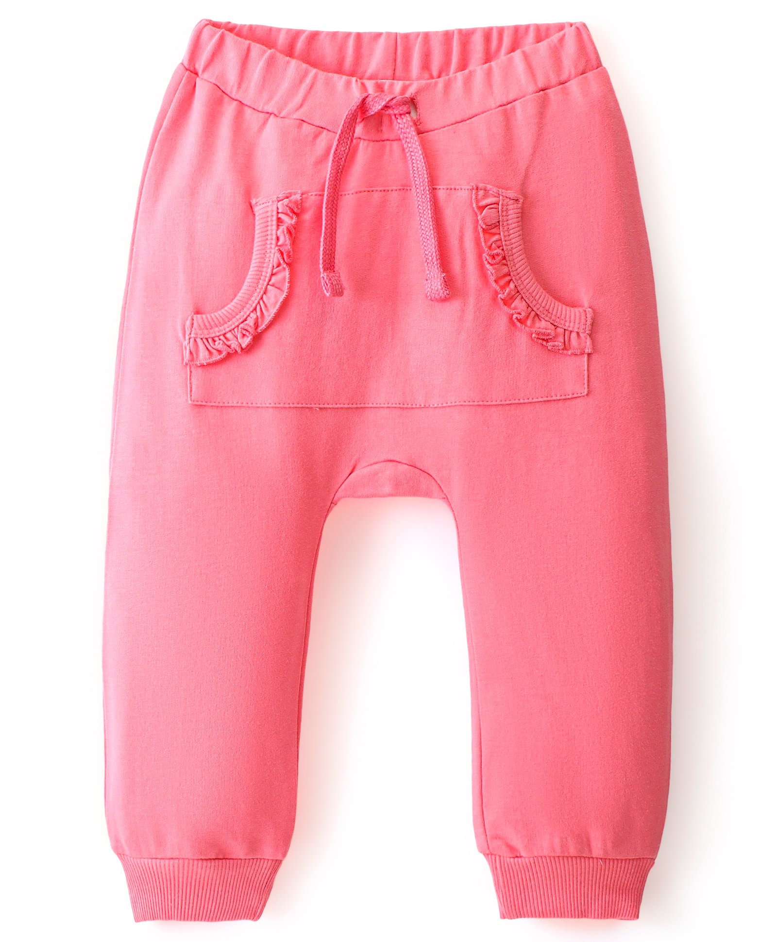 Babyhug Cotton Looper Full Length Diaper Pant Solid Color with Front Pockets - Pink-image-36