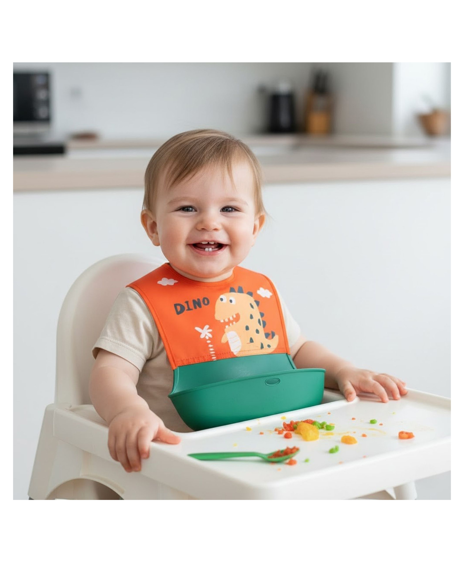 Bembika Baby Feeding Essential Baby Feeding Bib Silicone Tableware Dino Print- Red-image-34