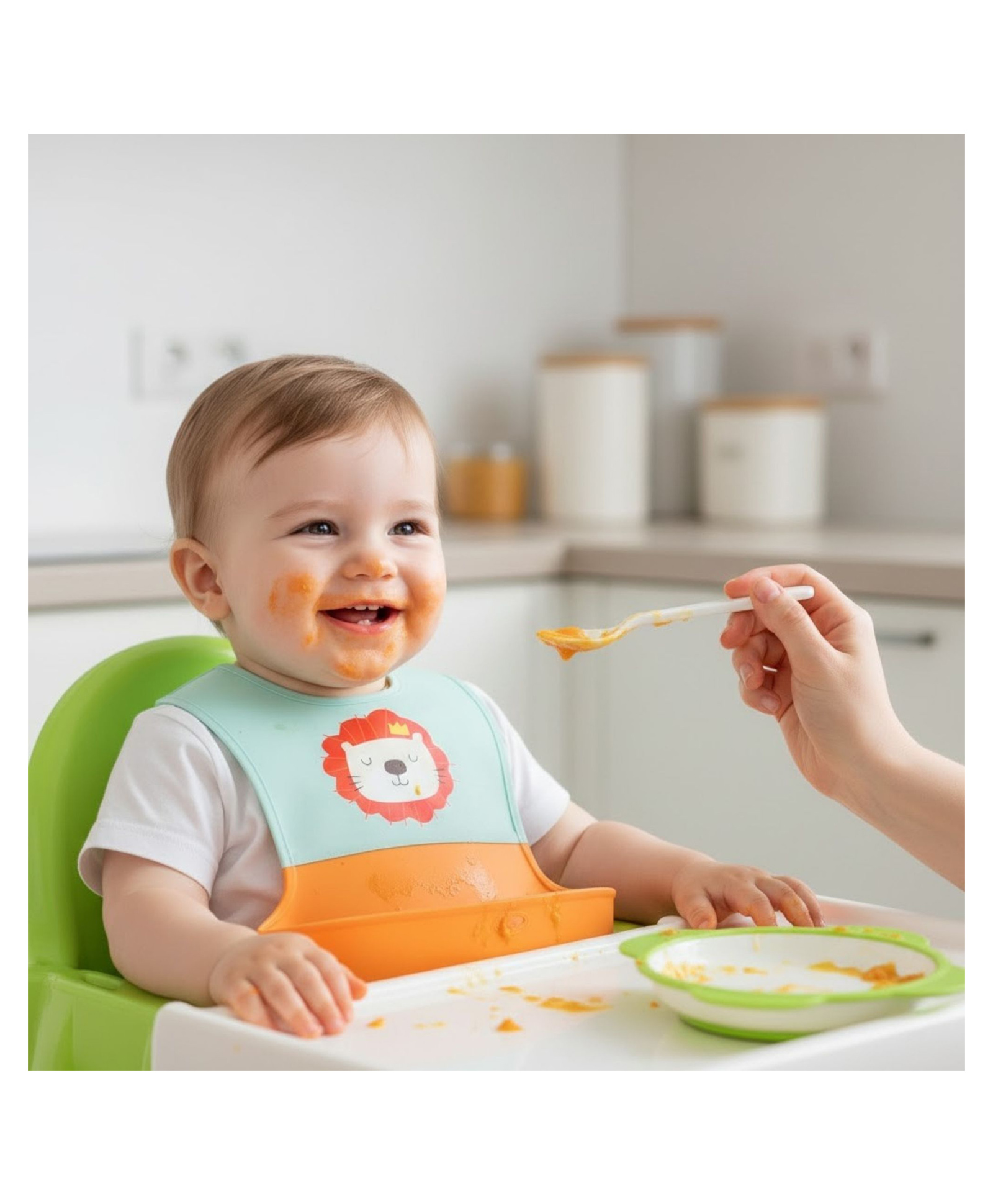 Bembika Baby Feeding Essential Baby Feeding Bib Silicone Tableware Lion Print- Orange-picture-11