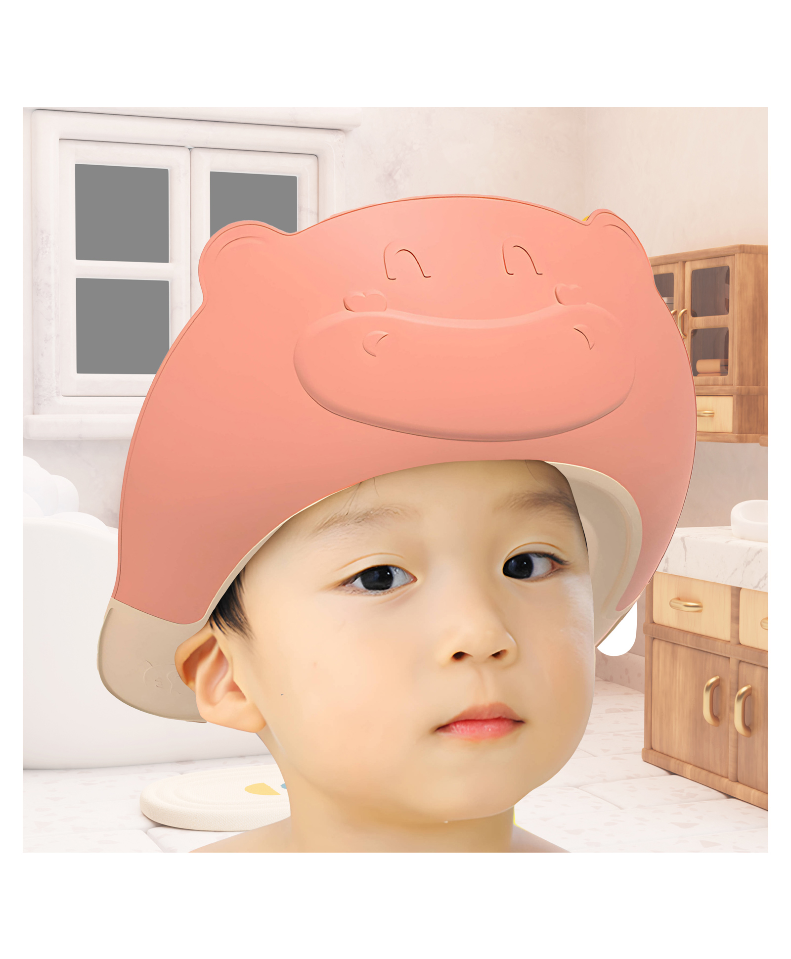 Bembika Baby Shower Cap For Washing Hair Soft Bathing Baby Shower Cap For Eye & Ear Protection   Bear Pink-picture-20