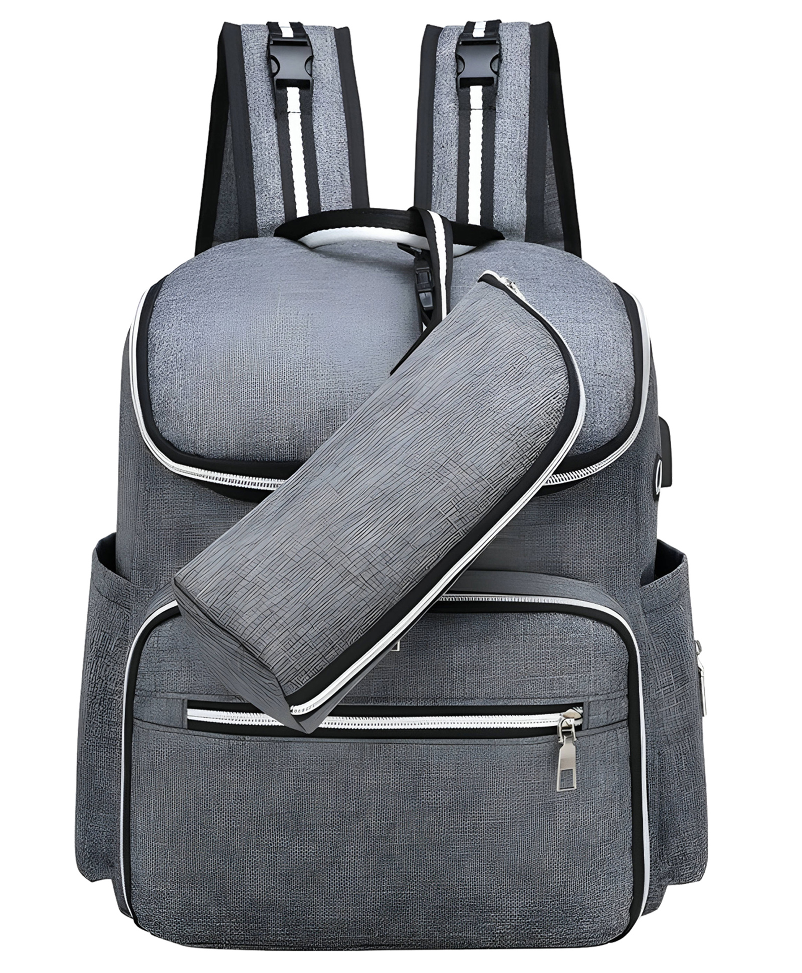 Bembika Diaper Bags For Mom And Dad Kids For Travel Backpack With Small Bottle Pouch- Grey-image-42