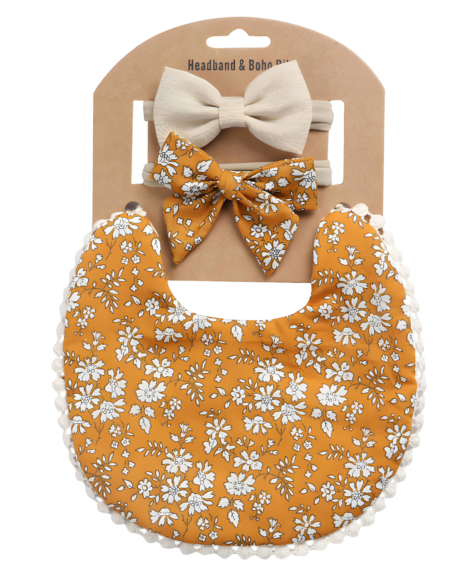 Bembika Baby Feeding Essential Baby Feeding Bib And Bow Floral- Orange-image-34