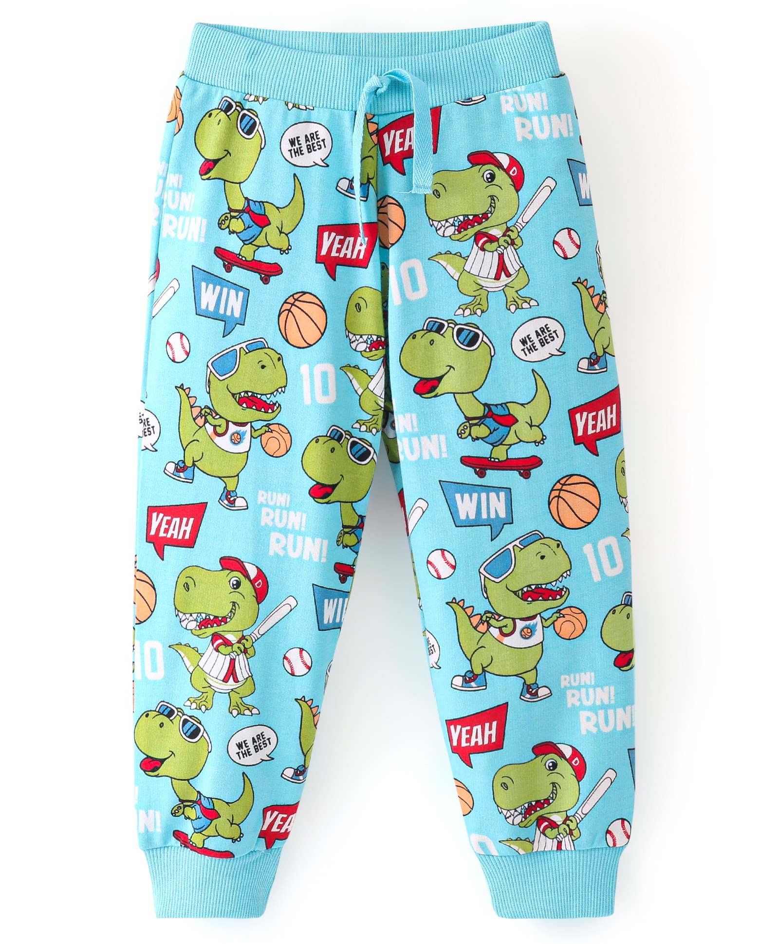 Babyhug Cotton Knit Full Length Lounge Pant Dino Printed - Blue-picture-21