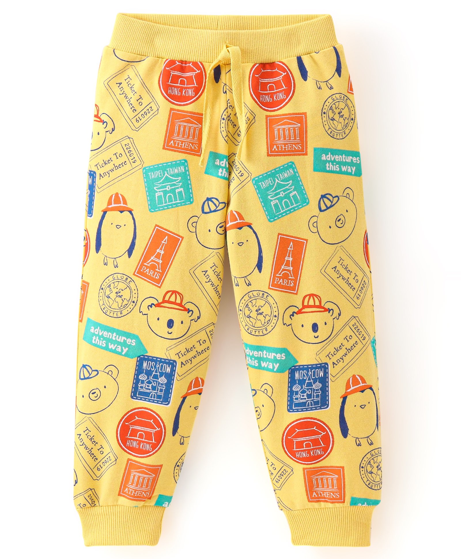Babyhug Cotton Knit Full Length Lounge Pant Bear Printed - Yellow-image-24